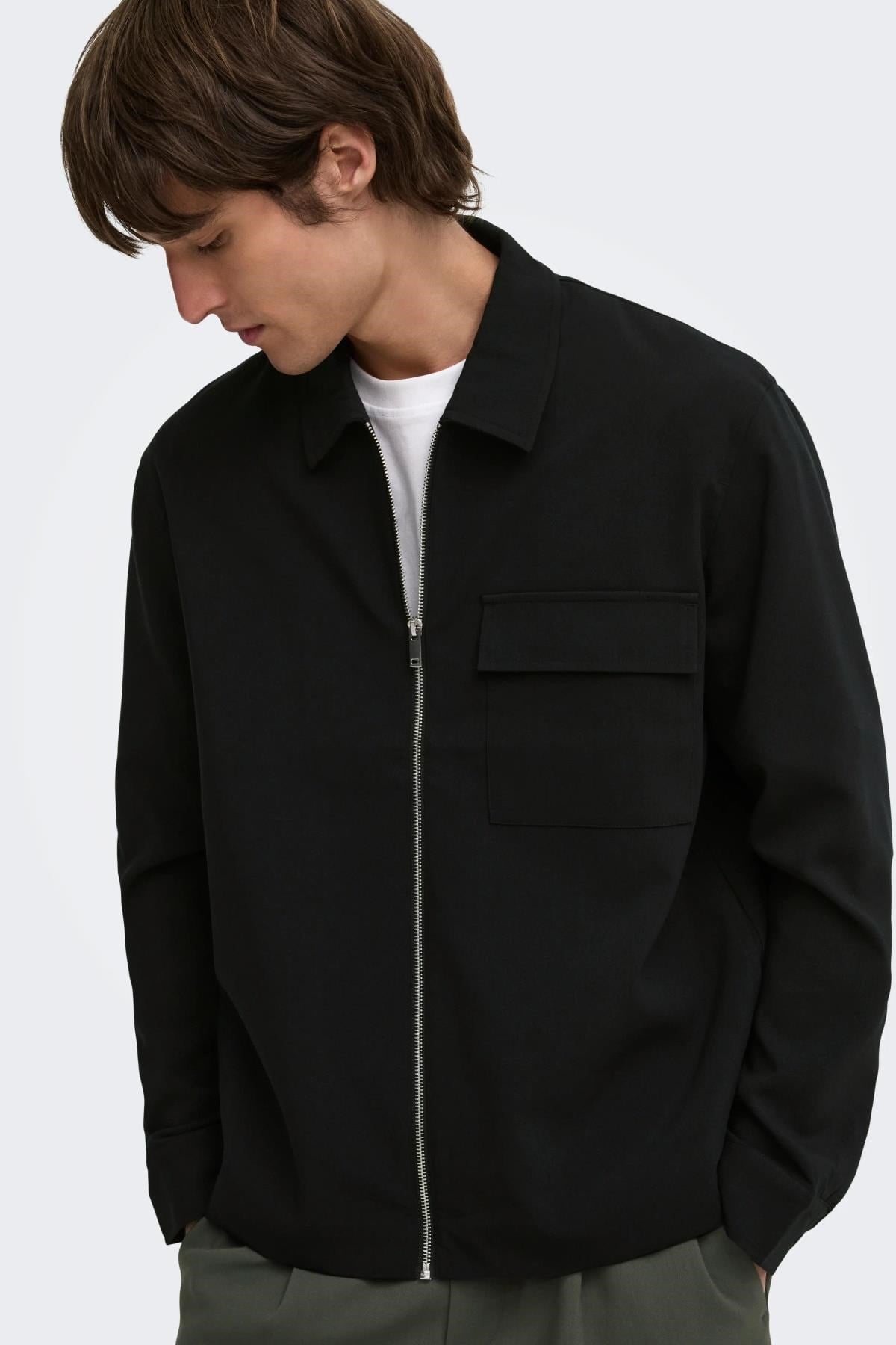 Only & Sons ONSWILL Erkek Fermuarlı Overshirt Gömlek Regular Fit Günlük Şık 