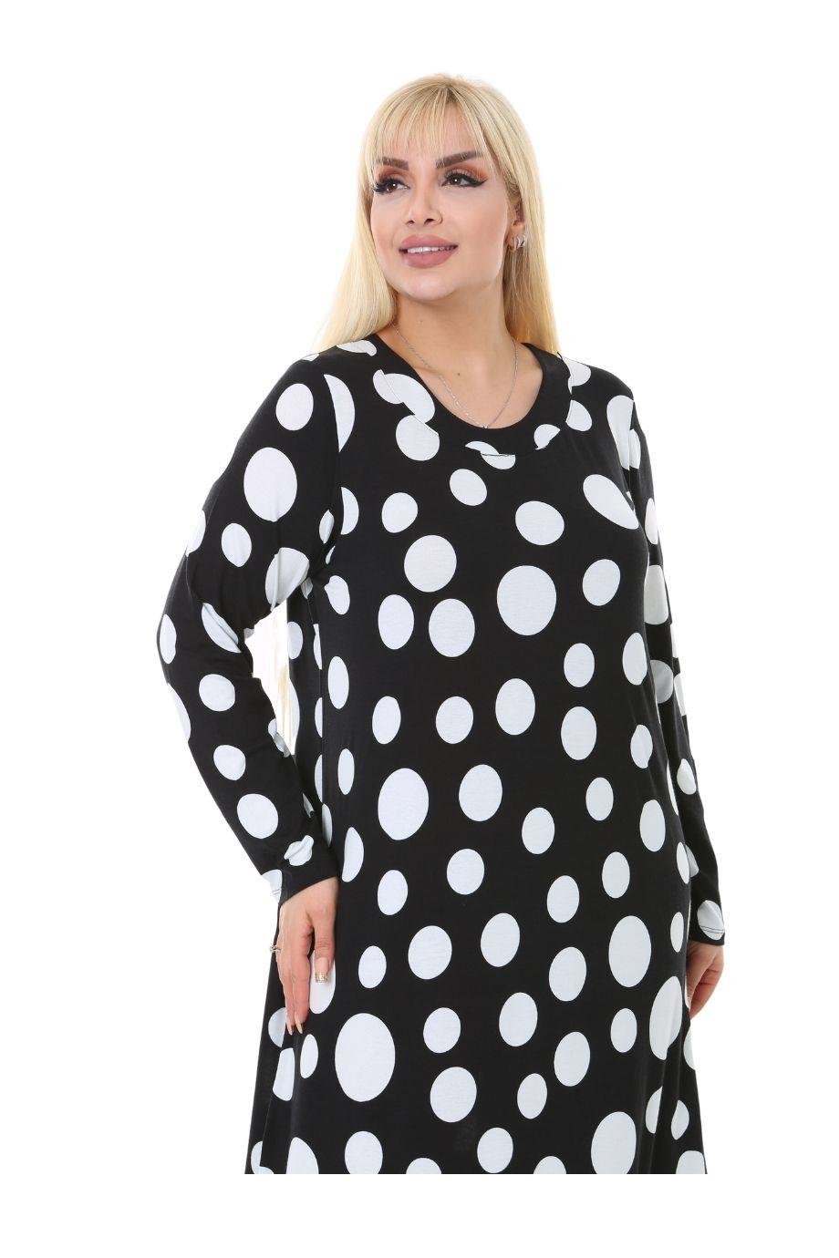 Melsay Butik Büyük Puantiye Detaylı Kadın Uzun Tesettür Elbise