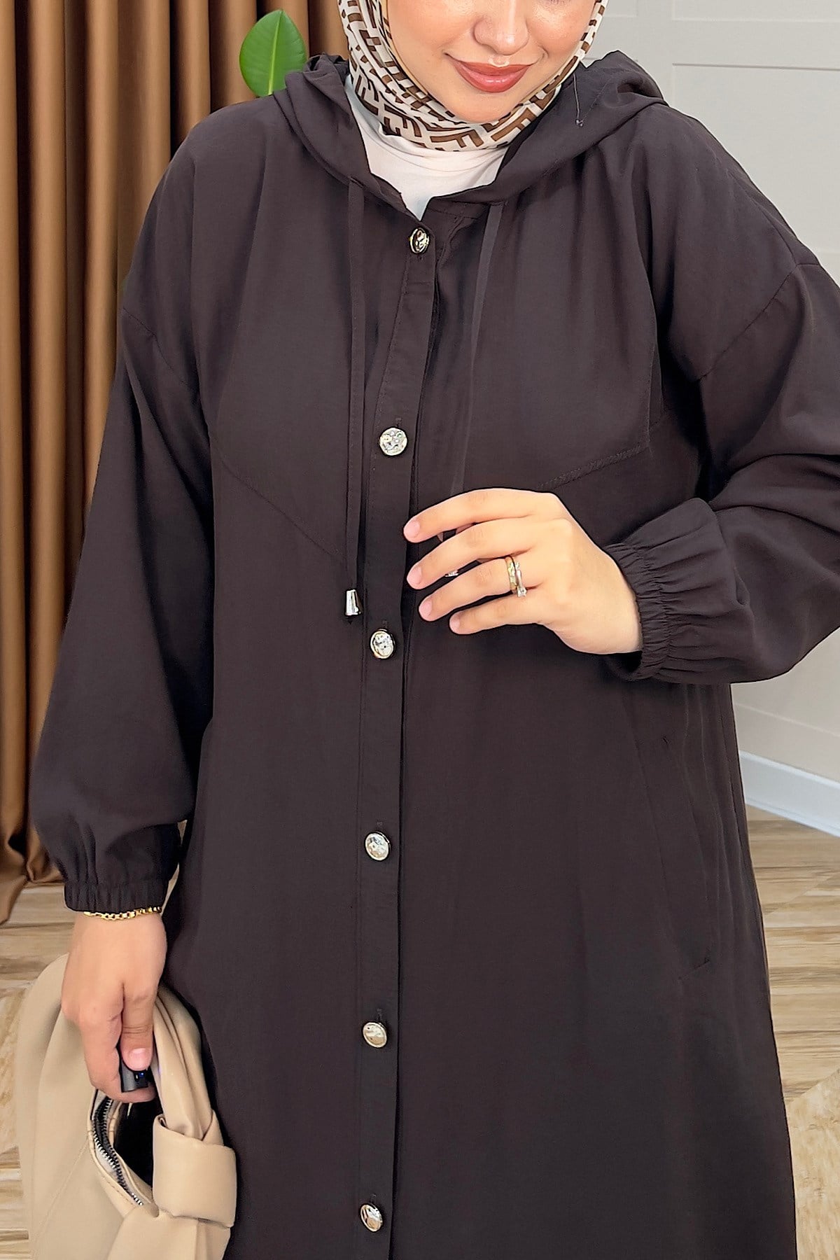004-Liana Düğmeli Kap Kahverengi