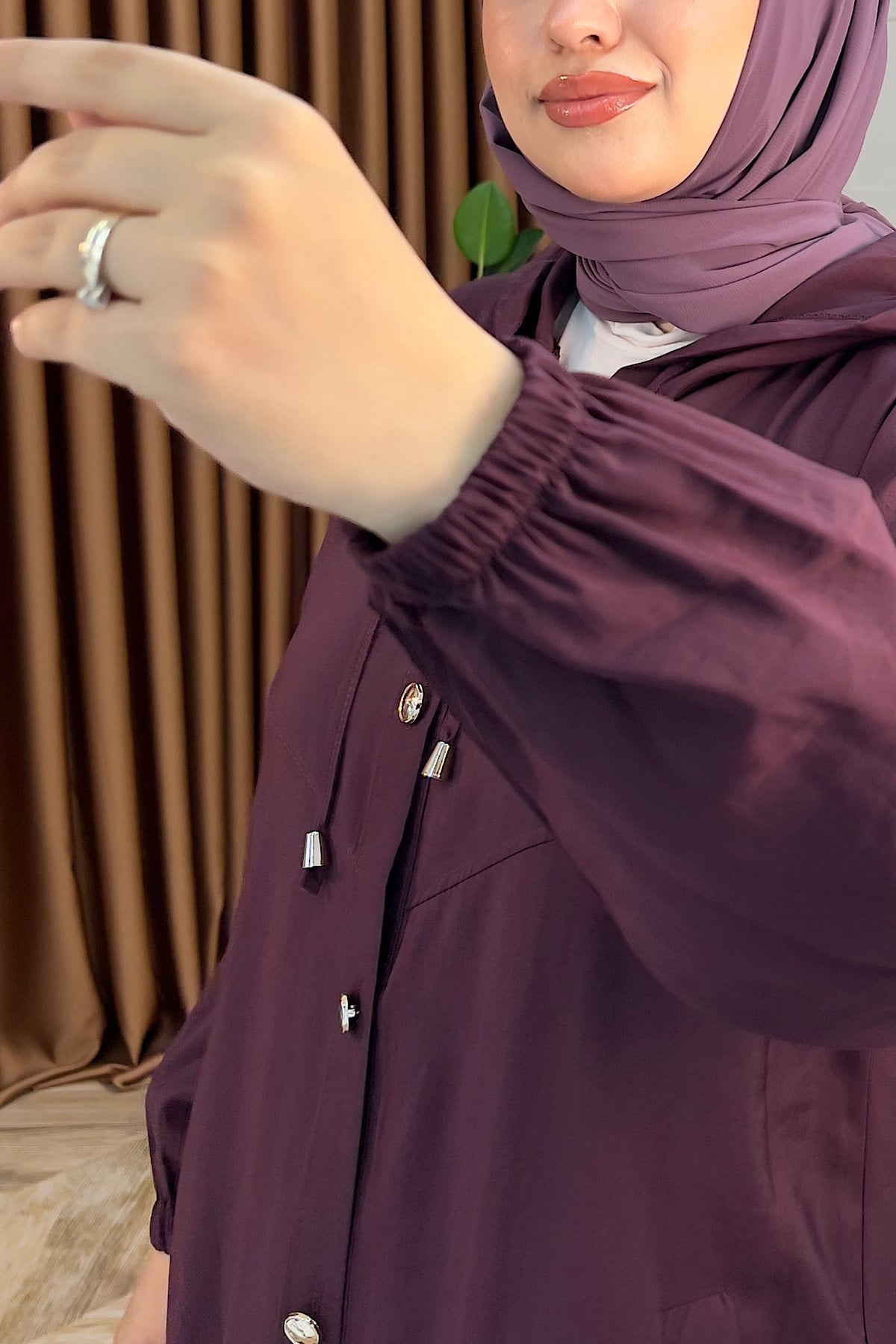 004-Liana Düğmeli Kap Mürdüm