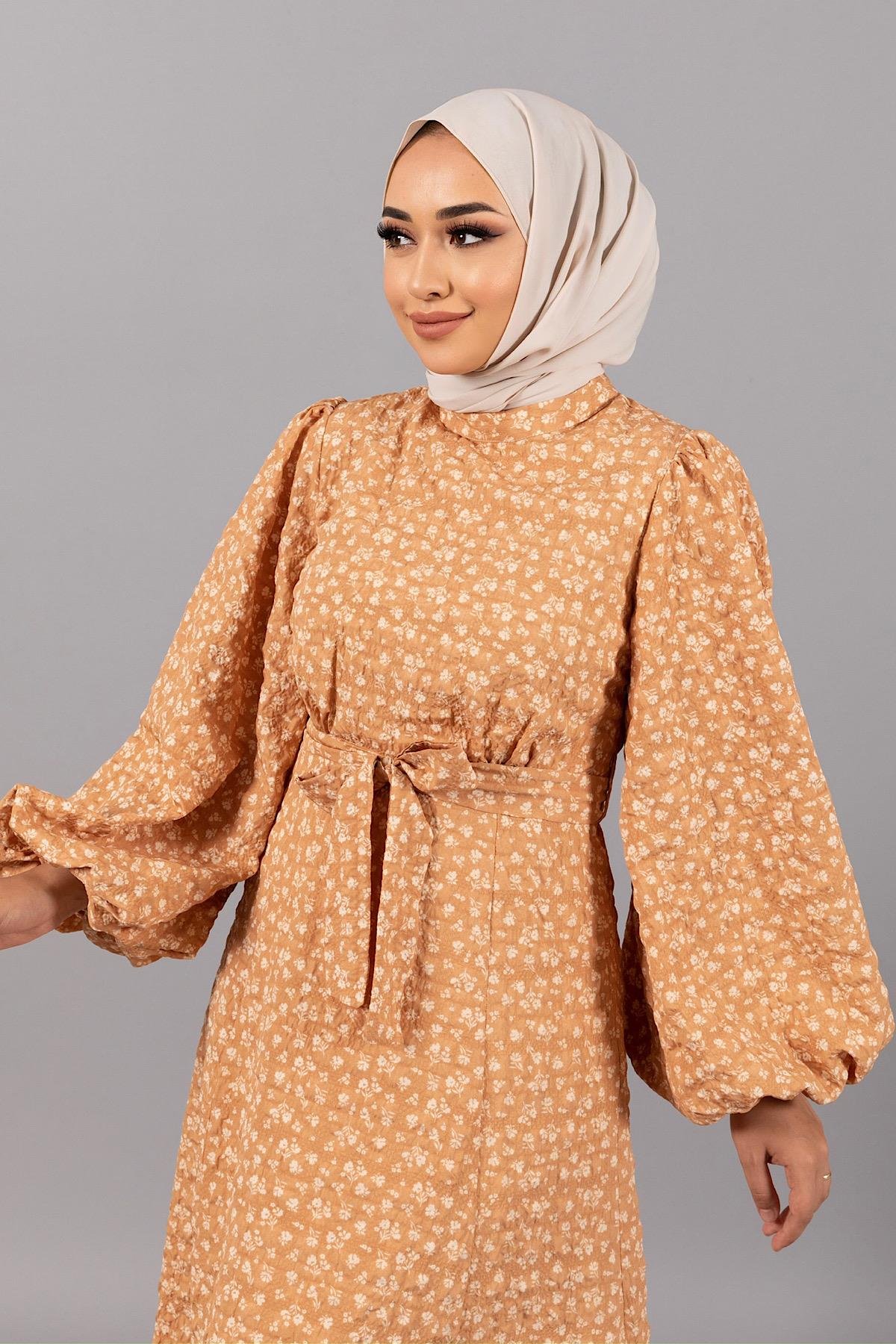 Alina Balon Kol Elbise Camel