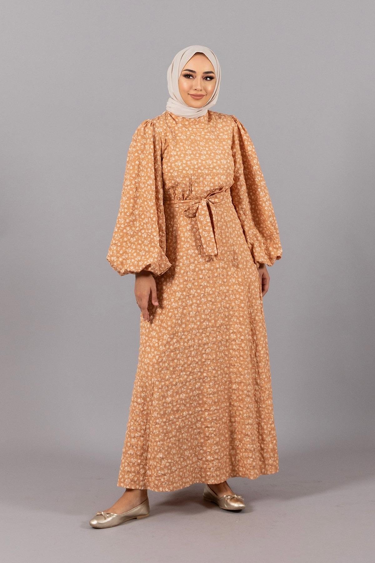 Alina Balon Kol Elbise Camel