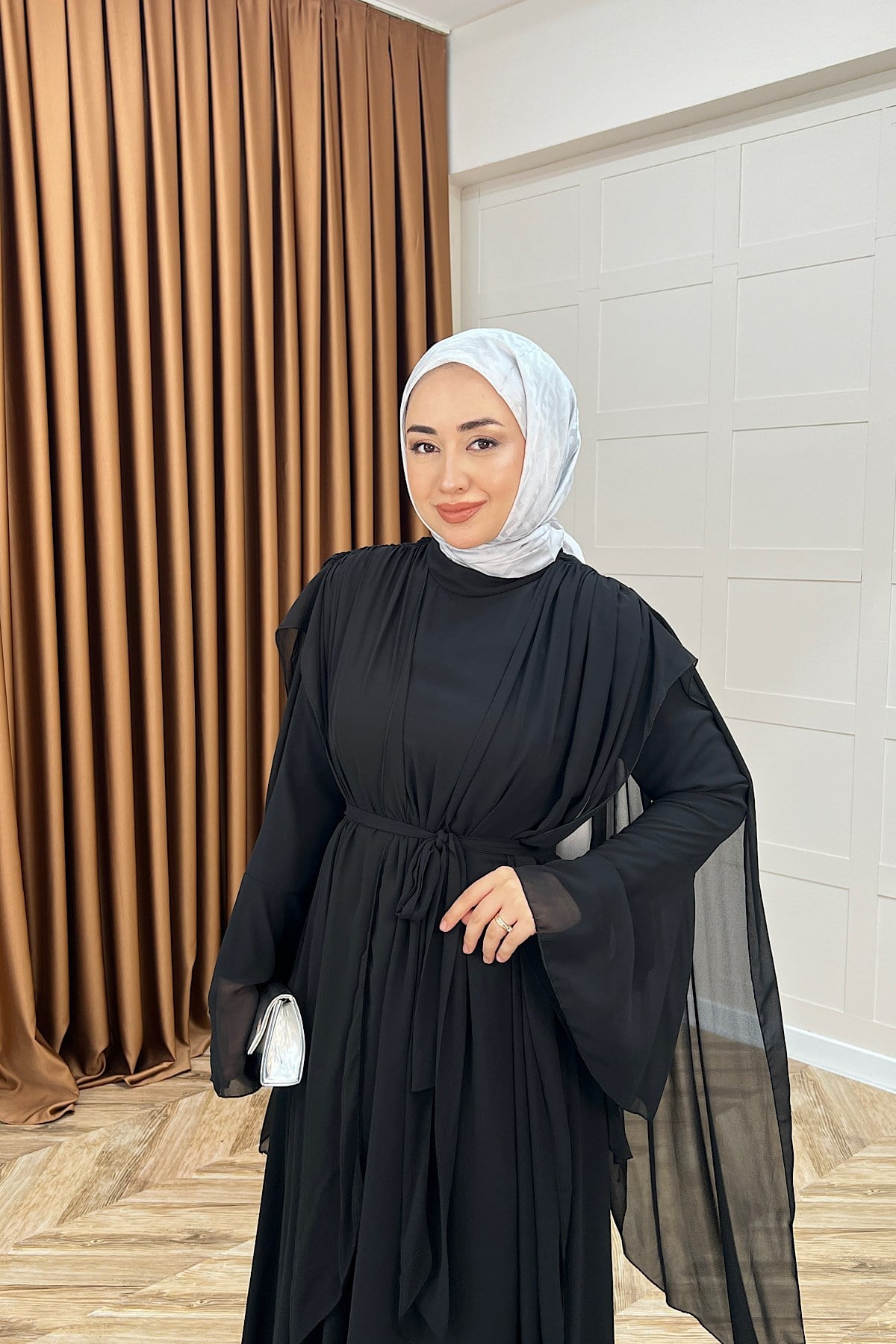 Aliza Büzgülü Şifon Elbise Siyah