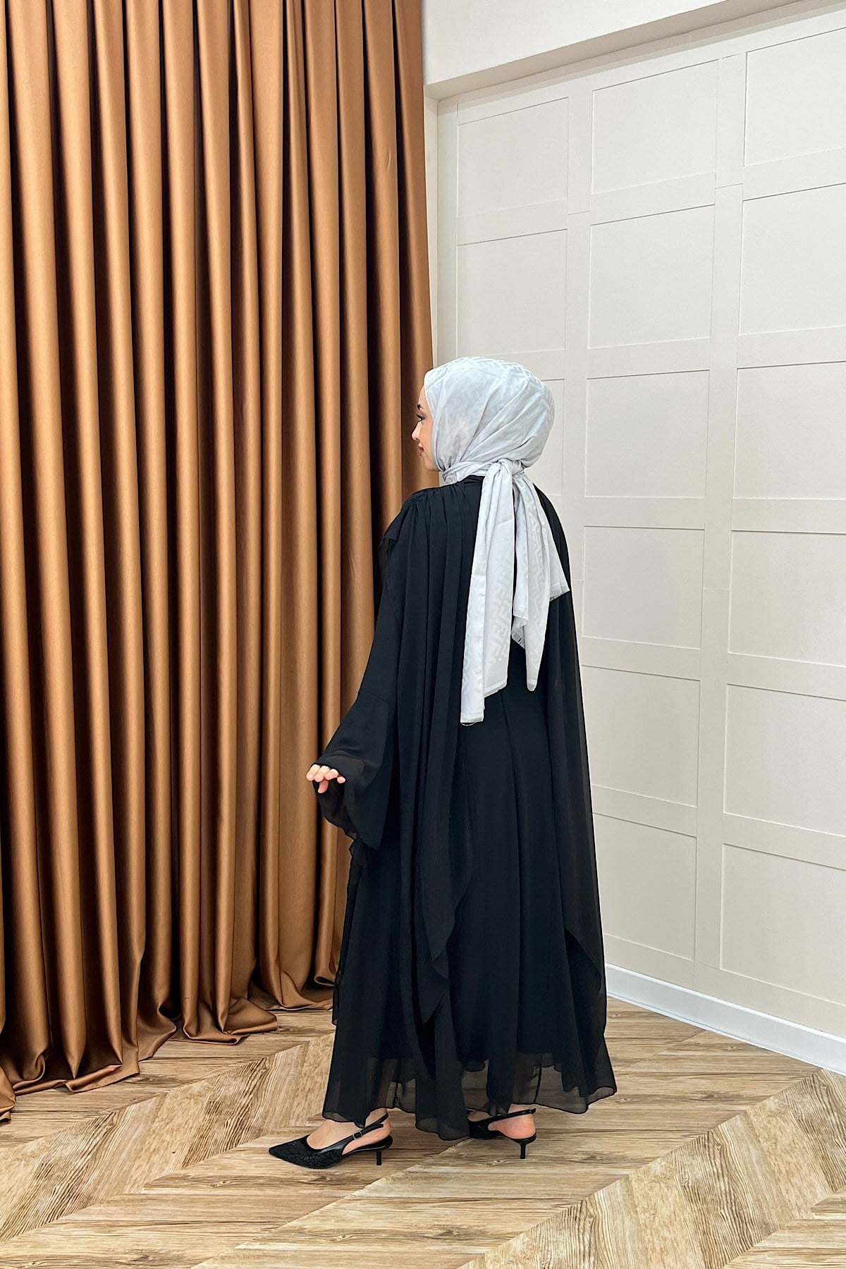 Aliza Büzgülü Şifon Elbise Siyah