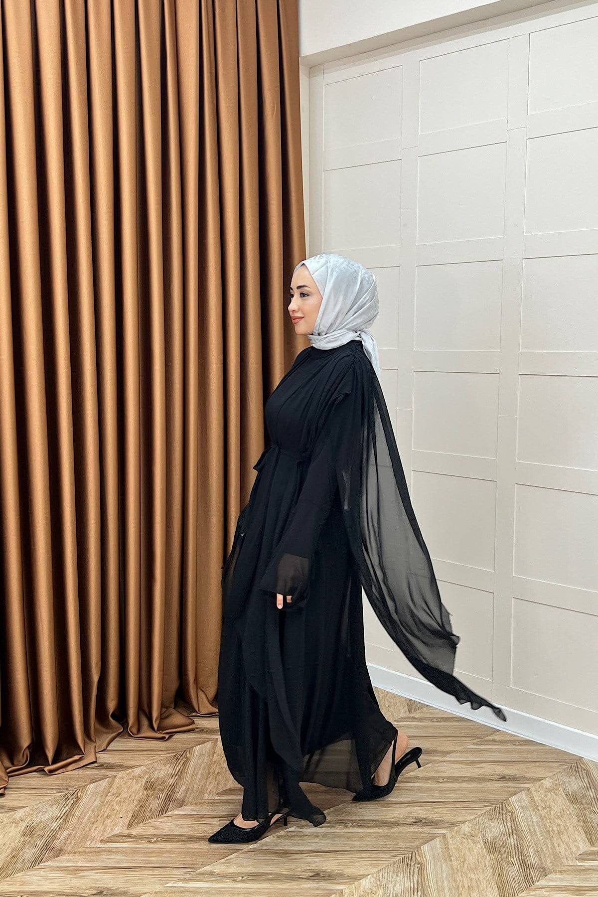 Aliza Büzgülü Şifon Elbise Siyah