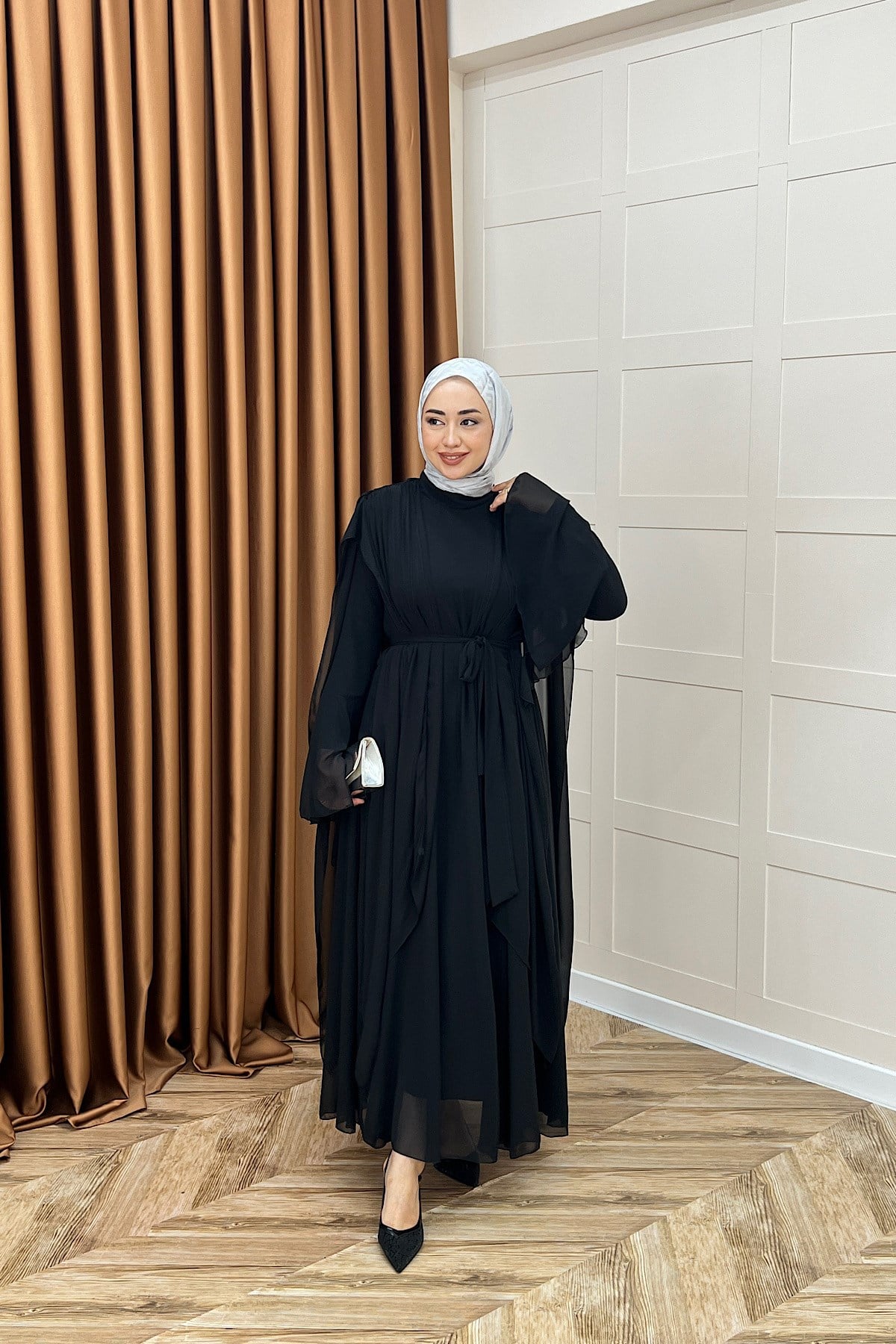 Aliza Büzgülü Şifon Elbise Siyah