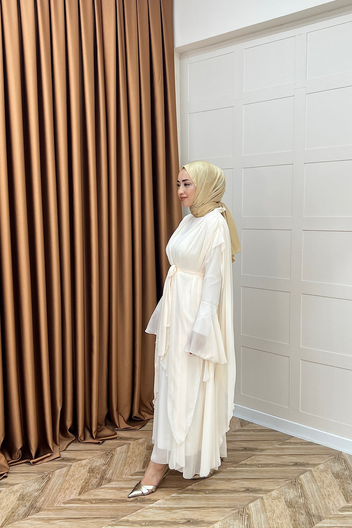 Aliza Büzgülü Şifon Elbise Taş