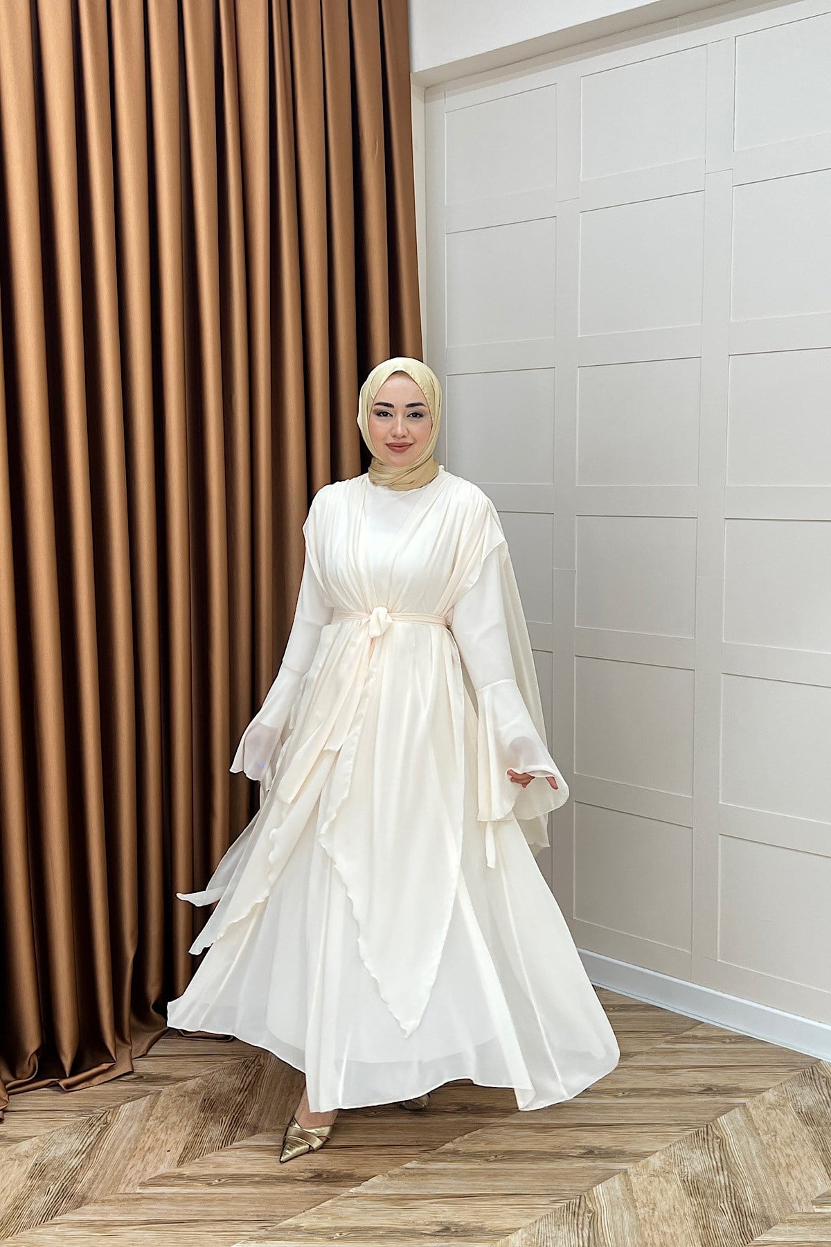 Aliza Büzgülü Şifon Elbise Taş