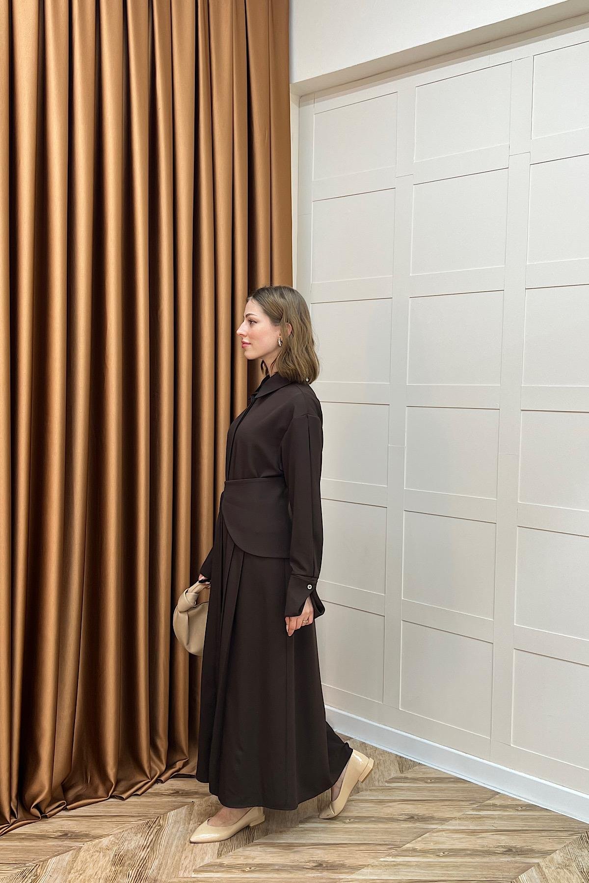 Aliza Pile Detay Elbise Kahverengi