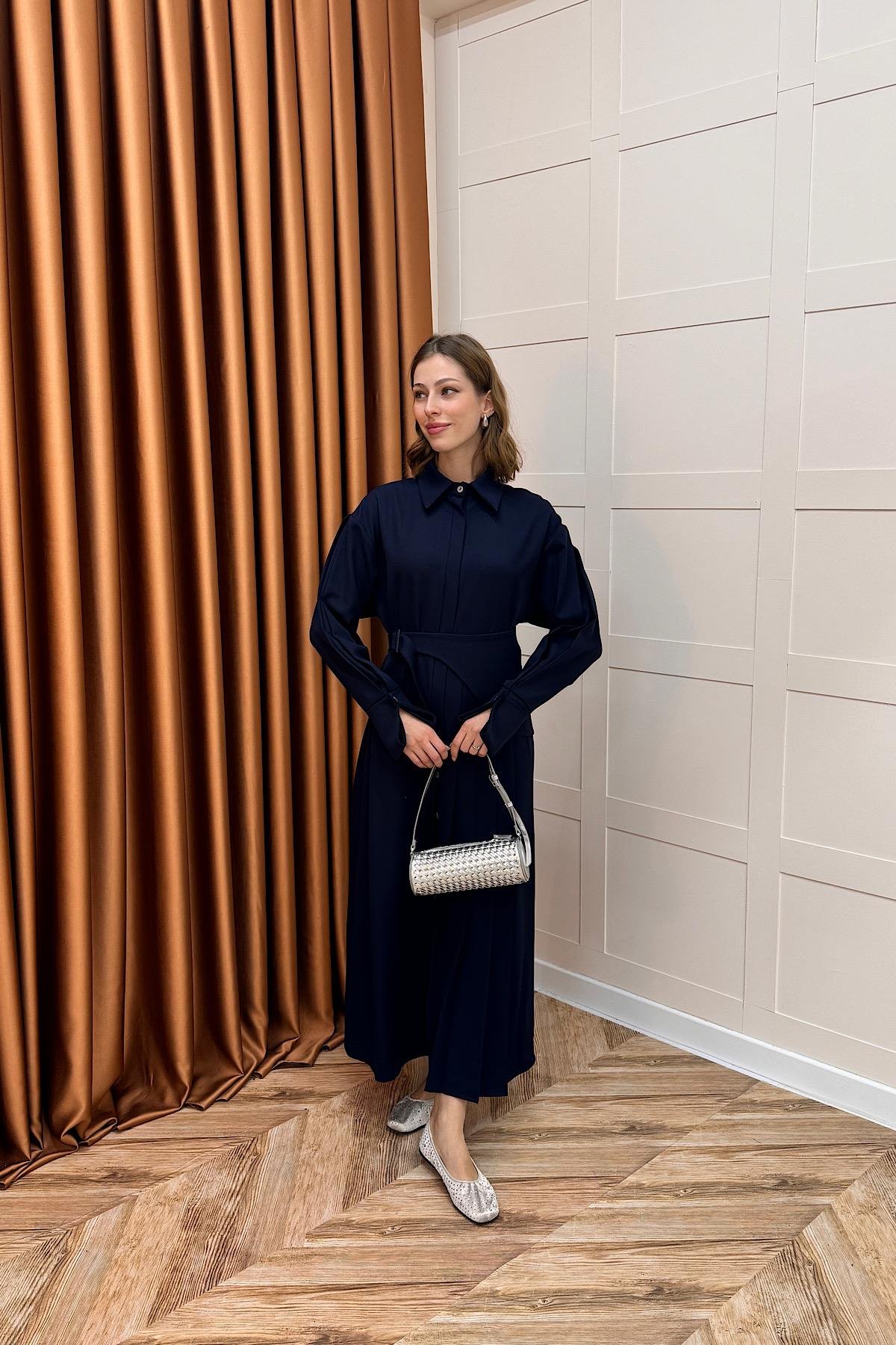 Aliza Pile Detay Elbise Lacivert