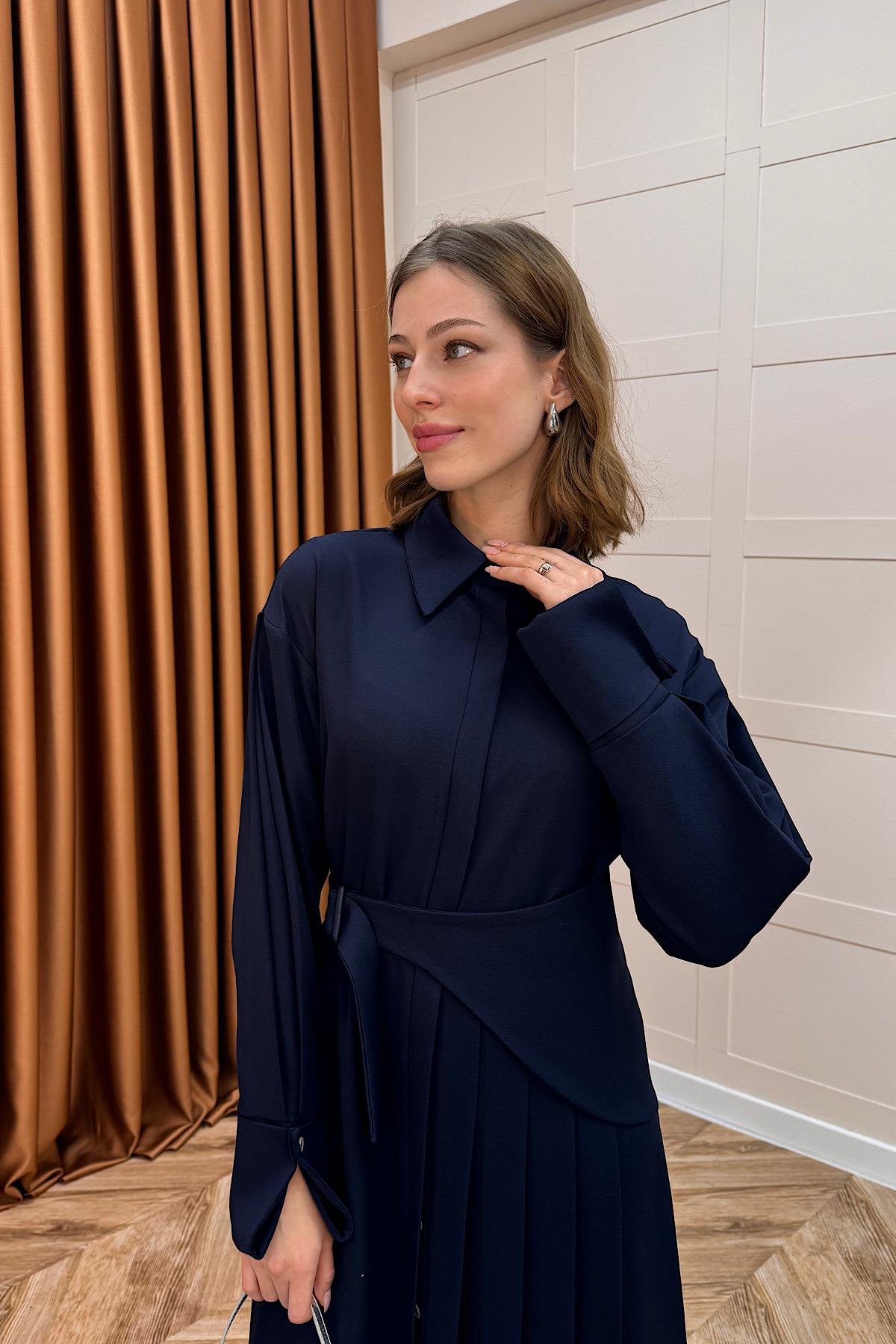 Aliza Pile Detay Elbise Lacivert