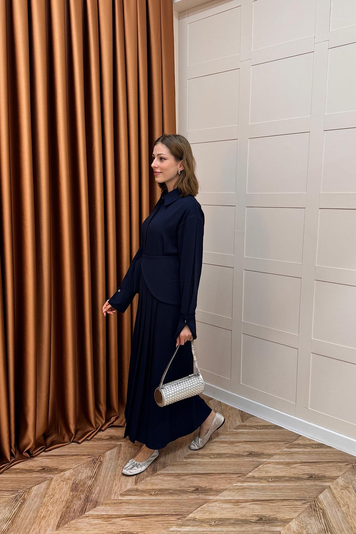 Aliza Pile Detay Elbise Lacivert