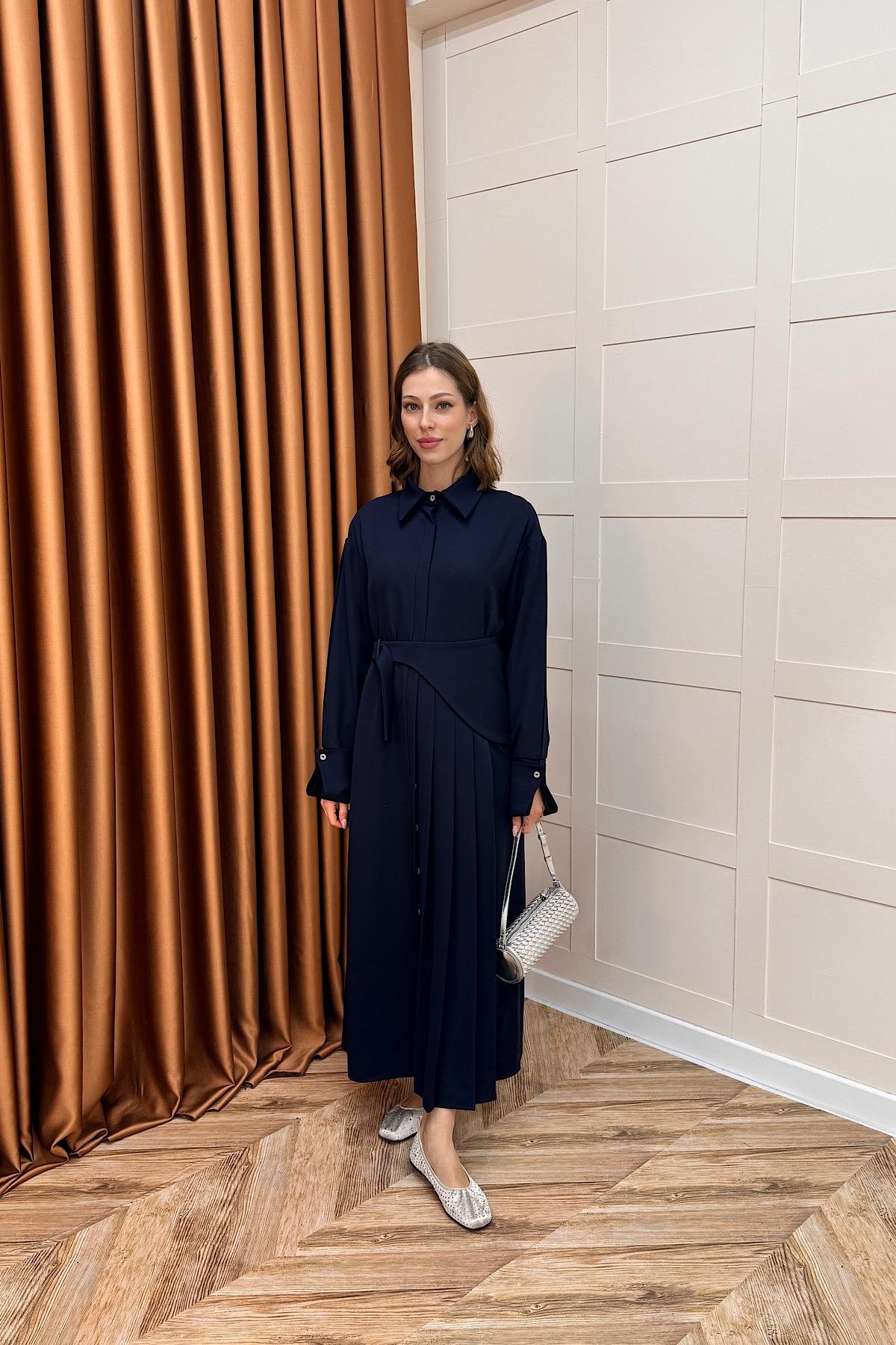 Aliza Pile Detay Elbise Lacivert