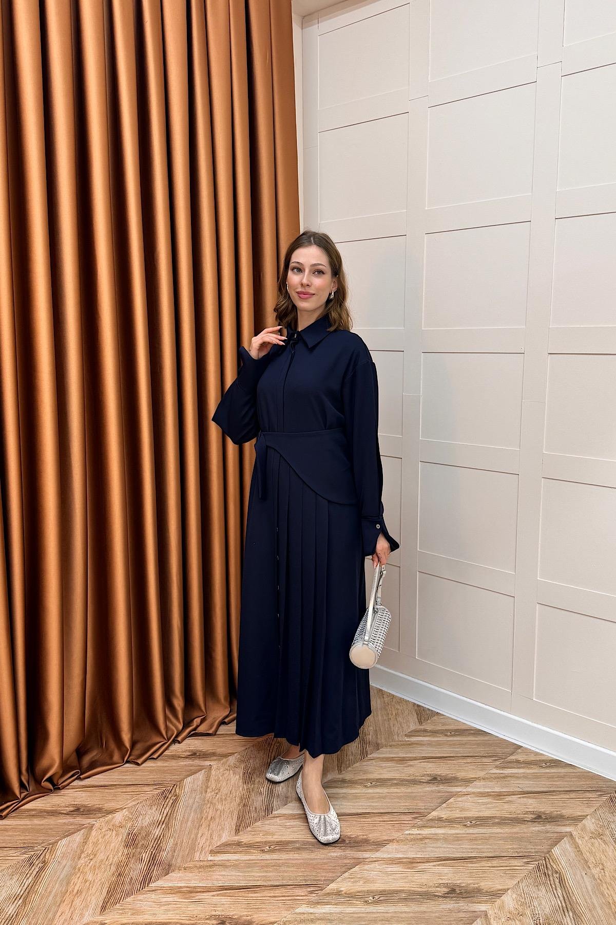 Aliza Pile Detay Elbise Lacivert