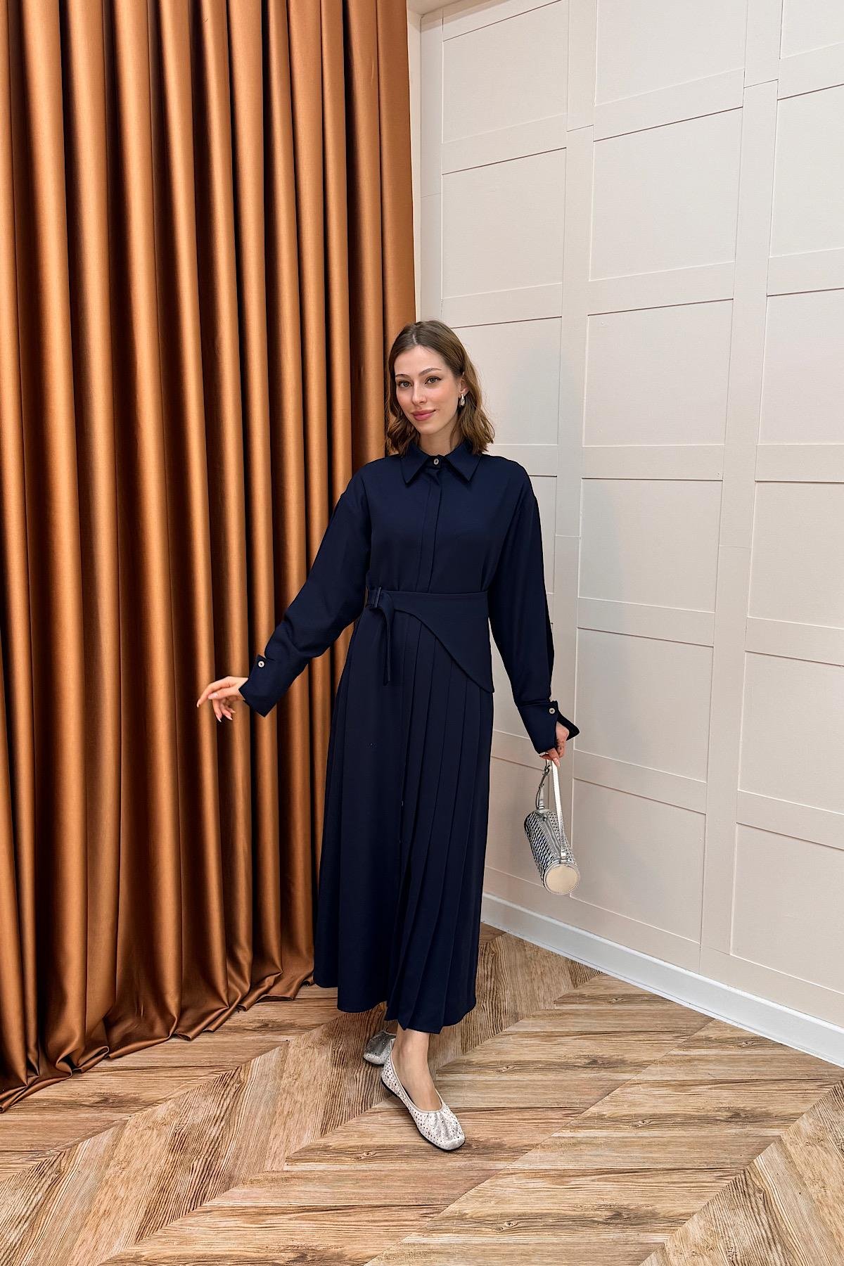 Aliza Pile Detay Elbise Lacivert