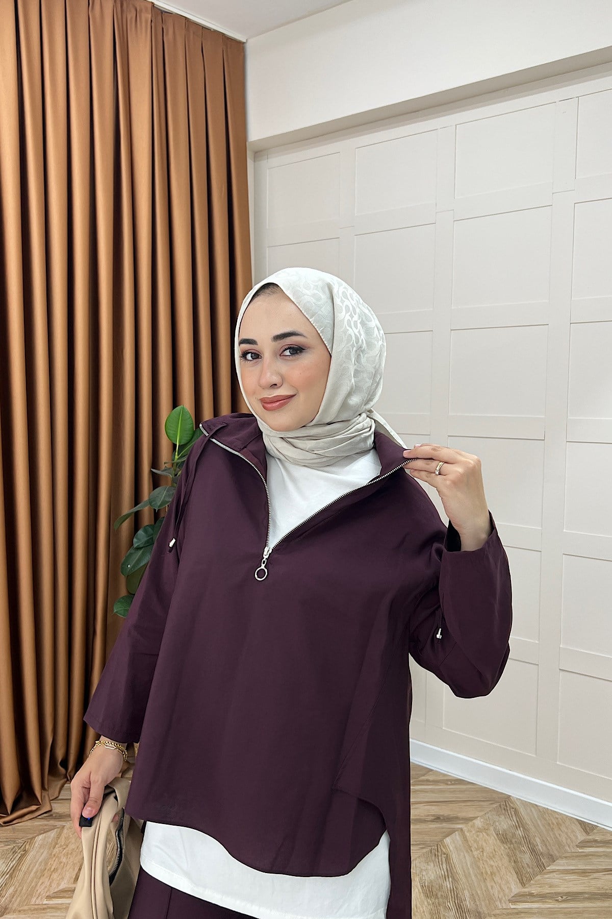 Almira Yarım Fermuar İkili Takım Mürdüm