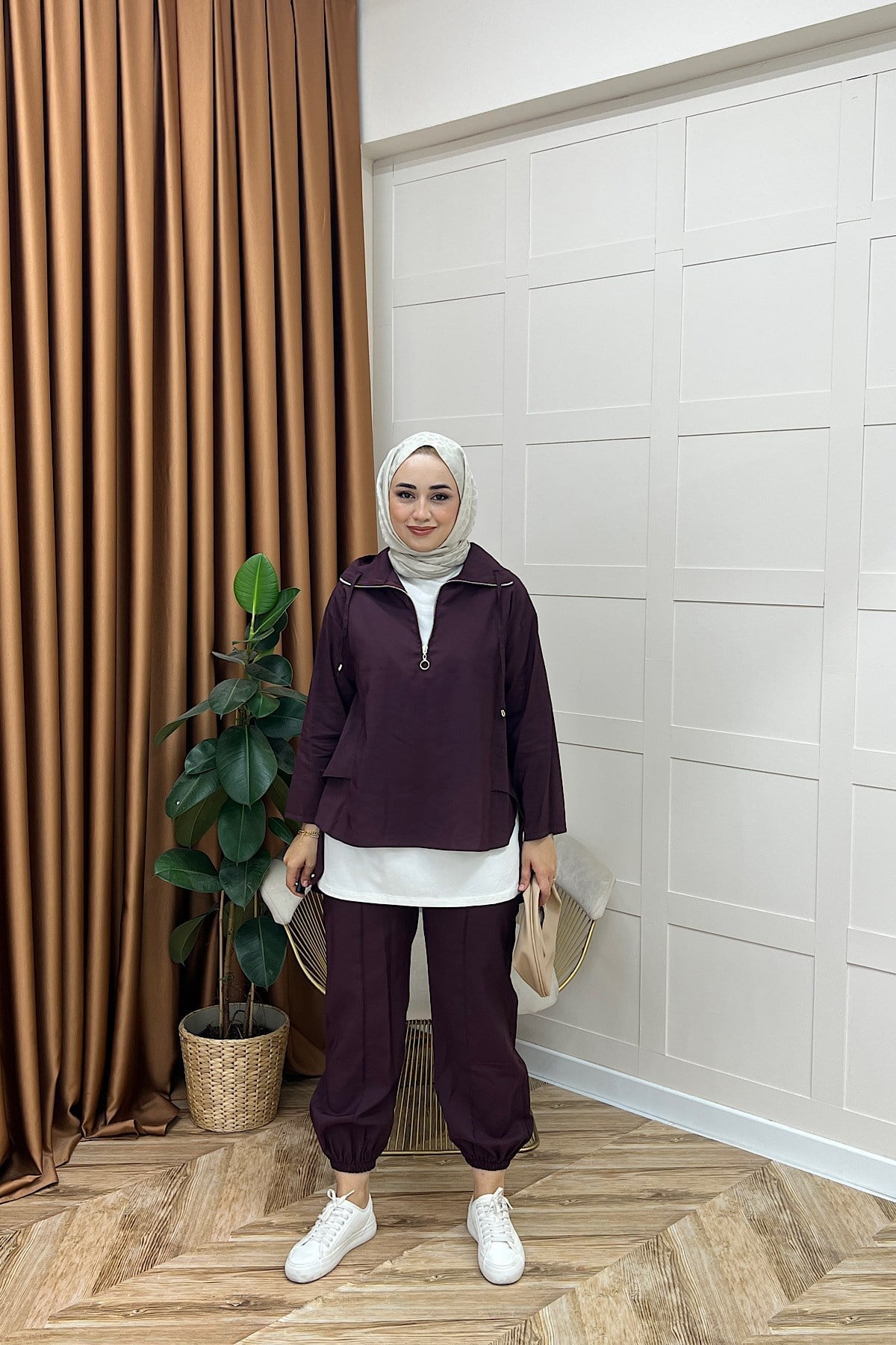 Almira Yarım Fermuar İkili Takım Mürdüm