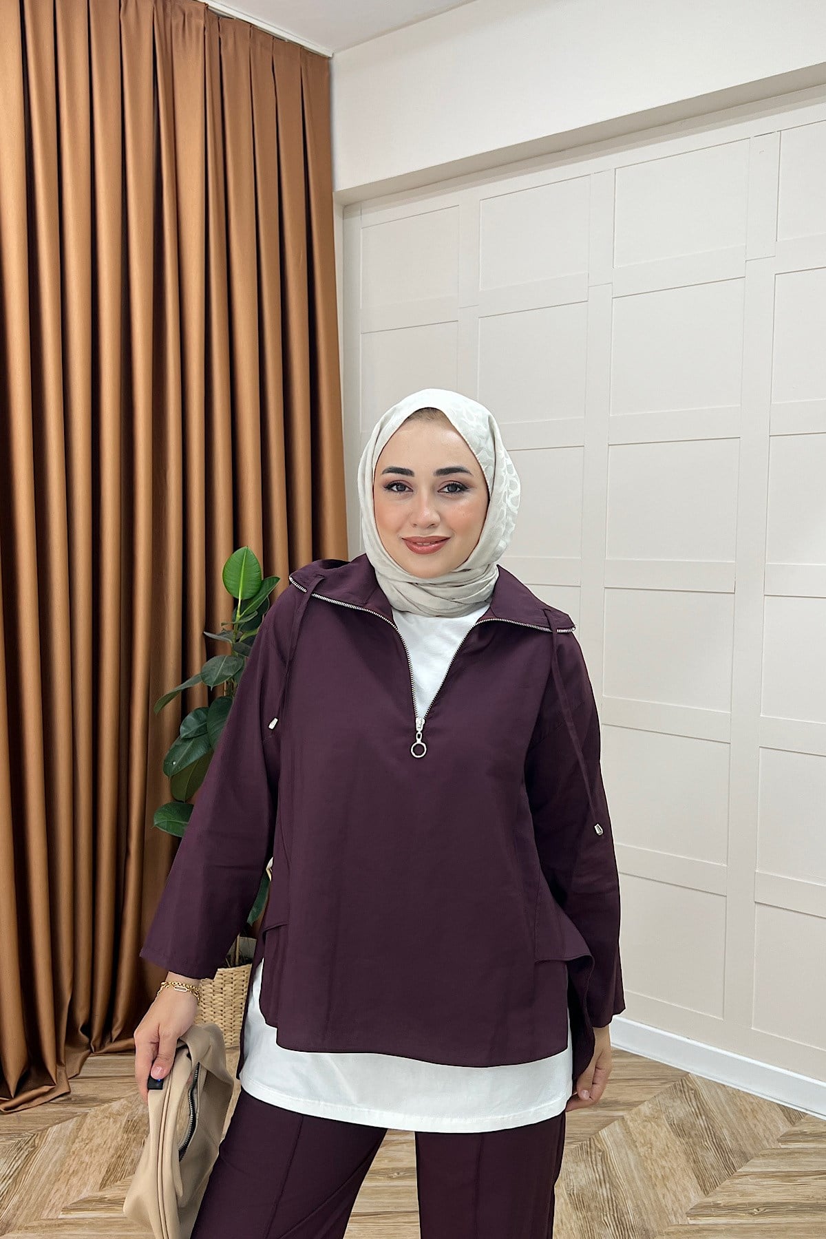 Almira Yarım Fermuar İkili Takım Mürdüm