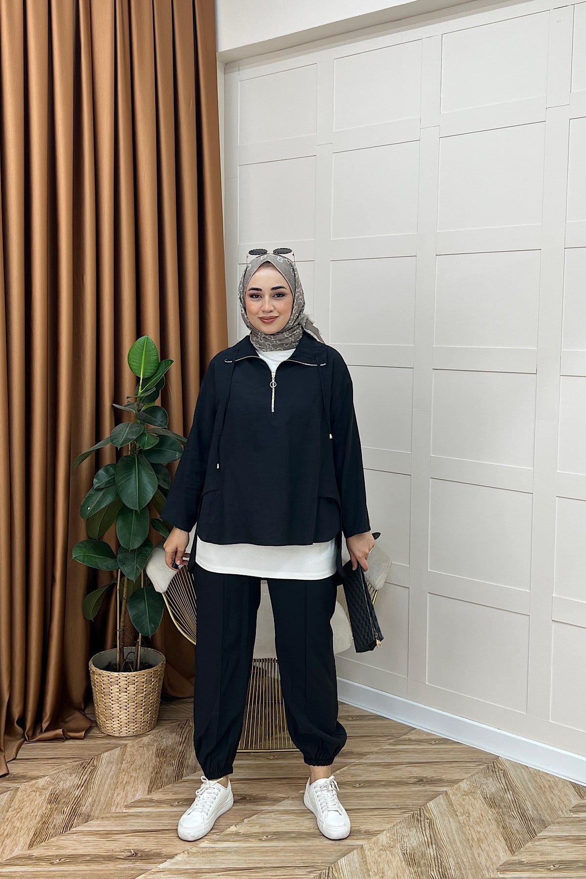 Almira Yarım Fermuar İkili Takım Siyah