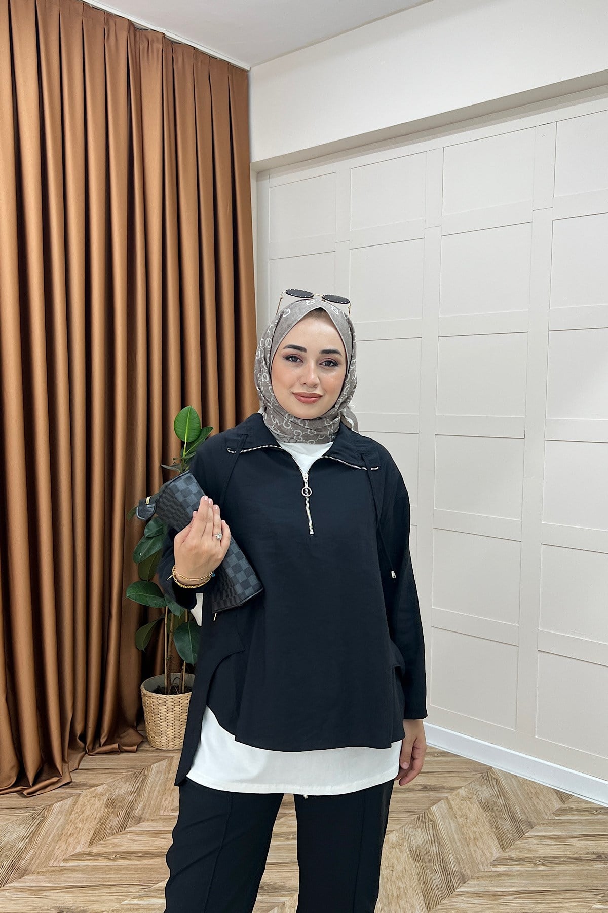Almira Yarım Fermuar İkili Takım Siyah
