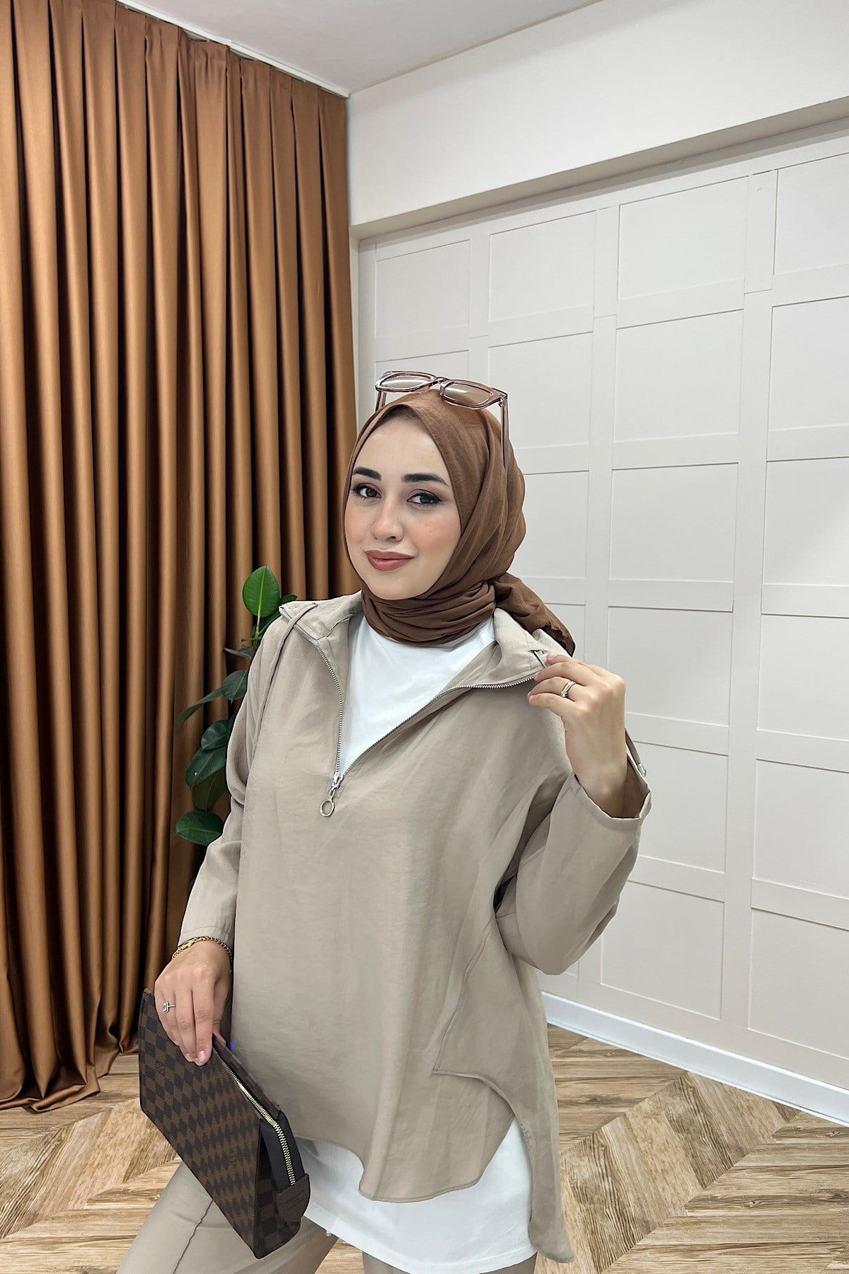 Almira Yarım Fermuar İkili Takım Vizon
