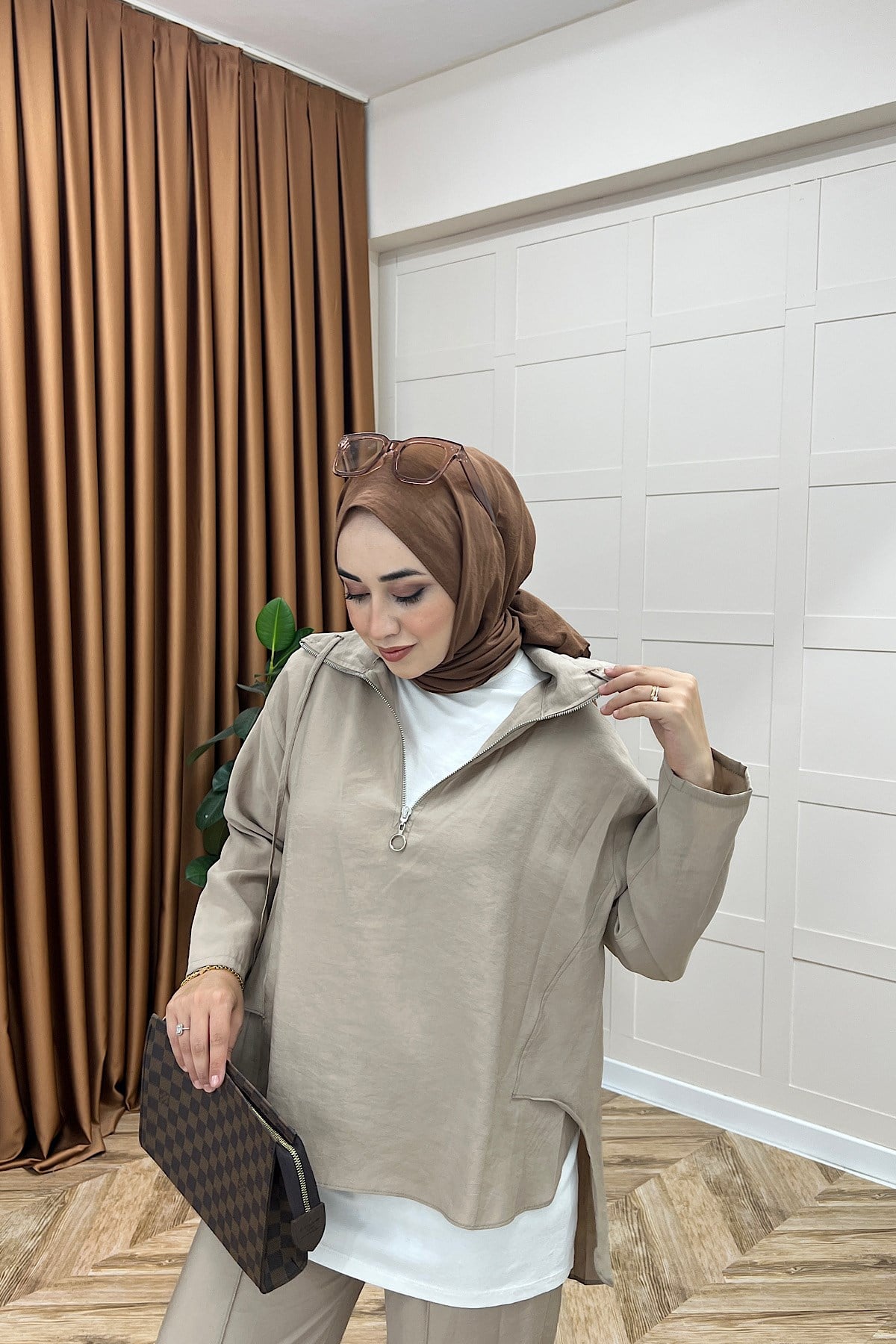 Almira Yarım Fermuar İkili Takım Vizon