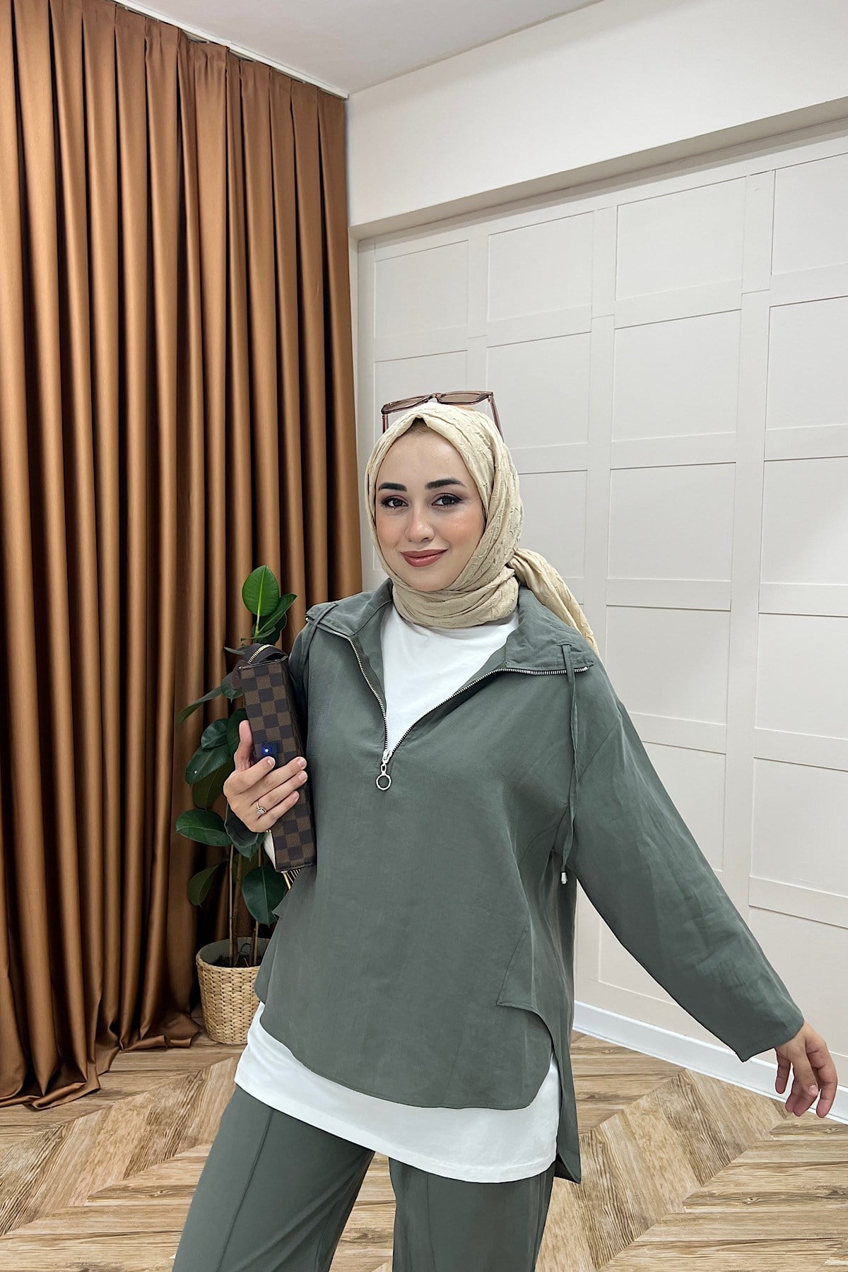 Almira Yarım Fermuar İkili Takım Yeşil