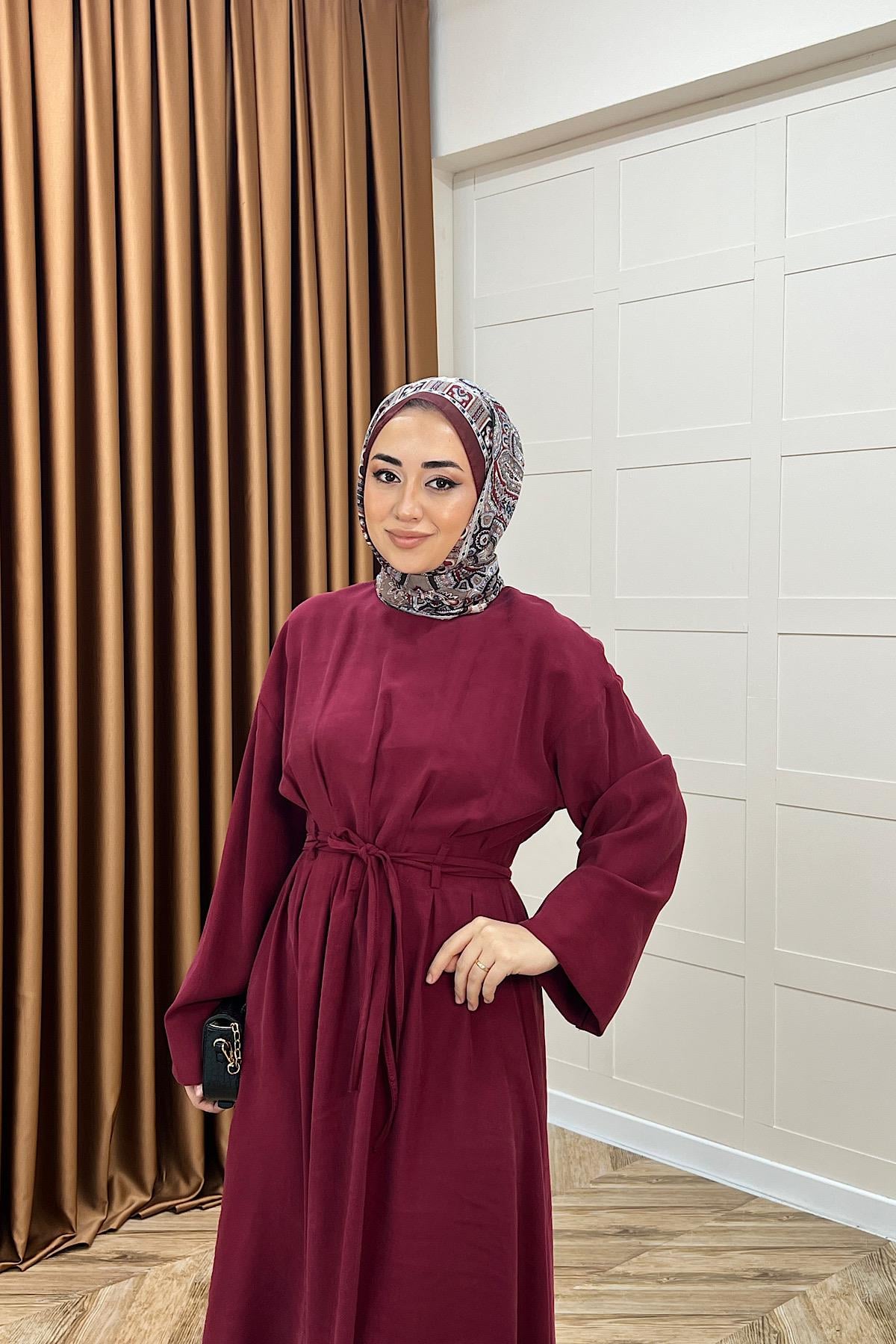 Alya Belden Bağlamalı Elbise Bordo