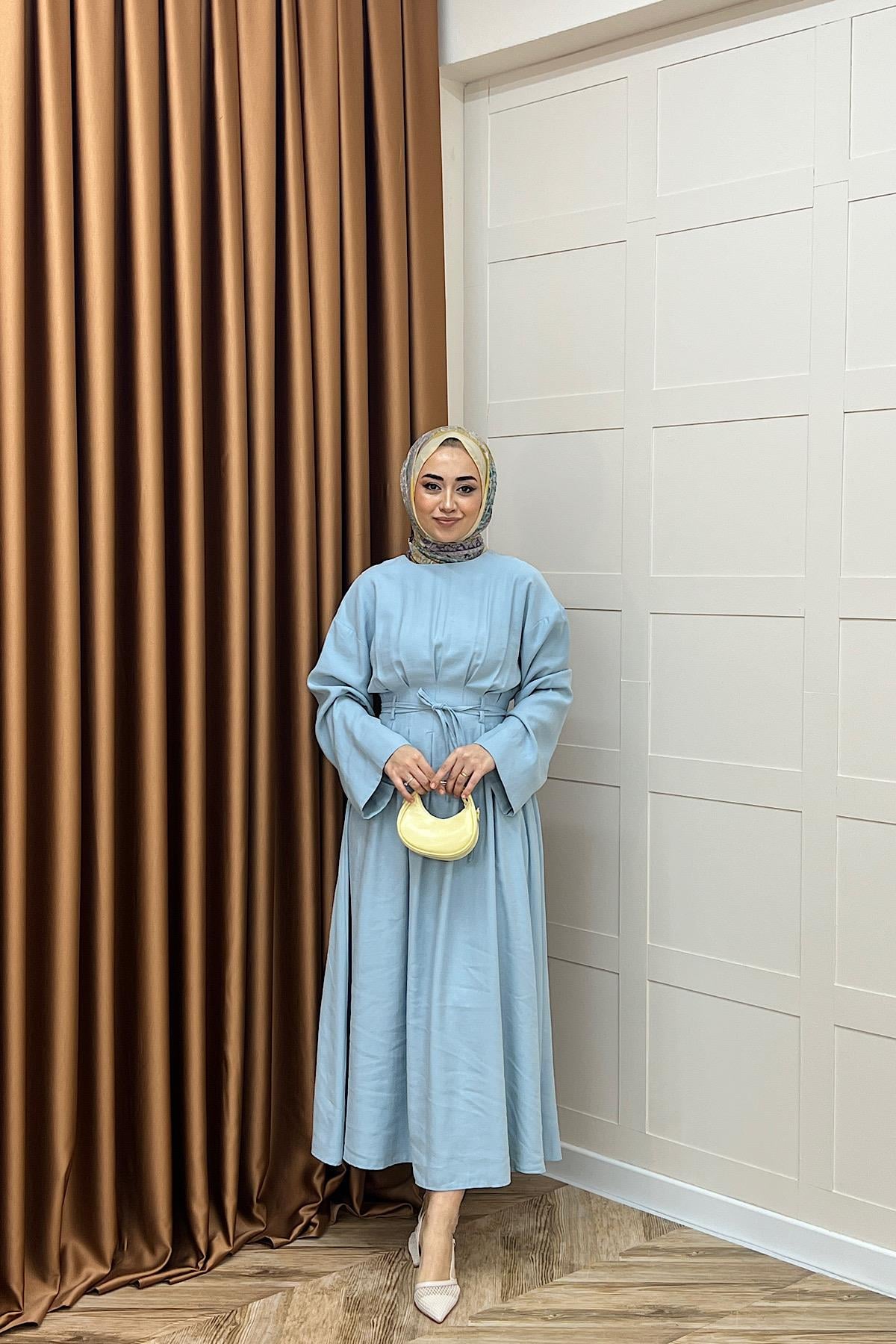Alya Belden Bağlamalı Elbise Mavi