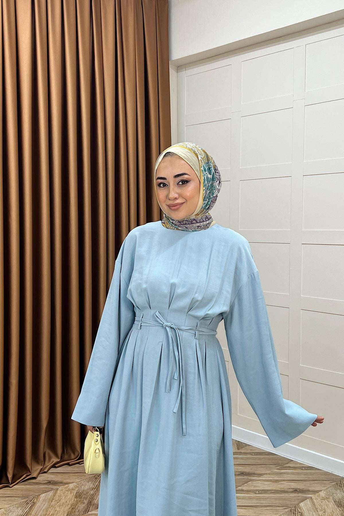 Alya Belden Bağlamalı Elbise Mavi