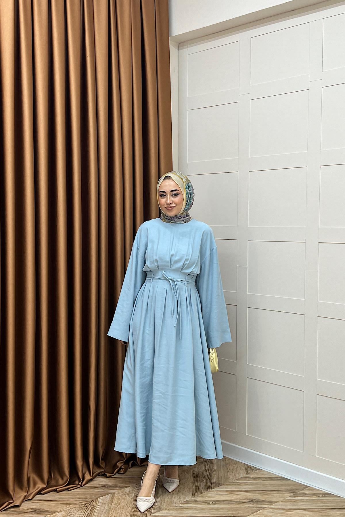 Alya Belden Bağlamalı Elbise Mavi