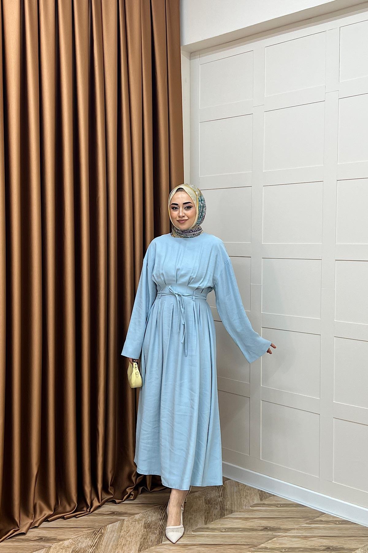 Alya Belden Bağlamalı Elbise Mavi