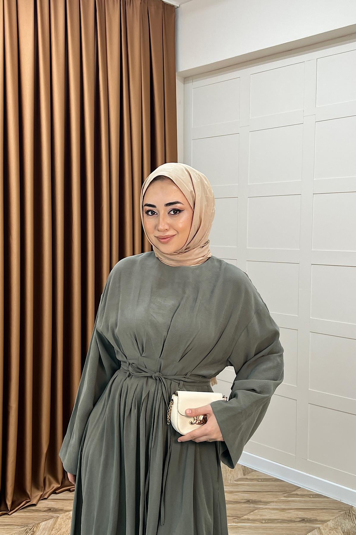 Alya Belden Bağlamalı Elbise Yeşil