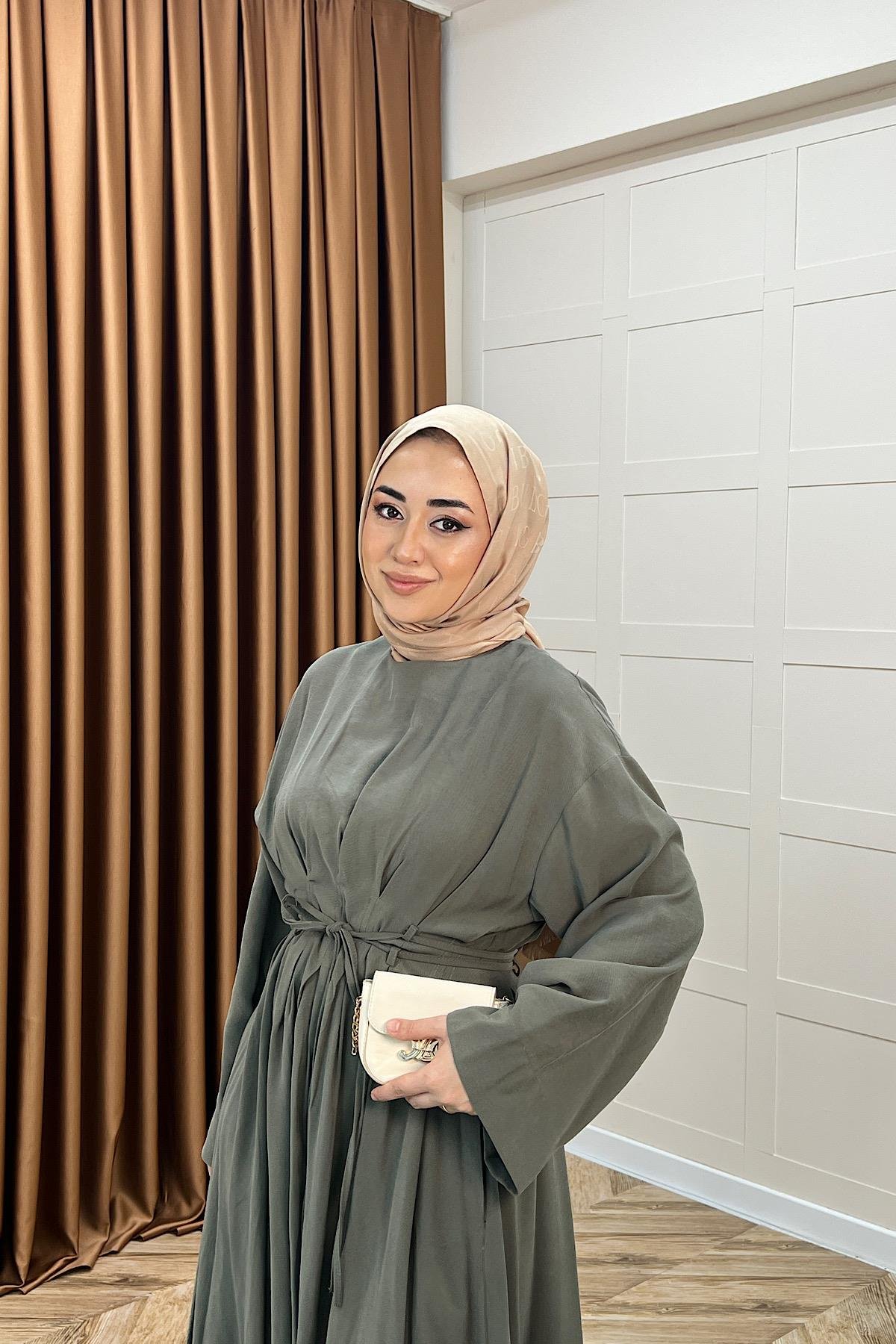 Alya Belden Bağlamalı Elbise Yeşil