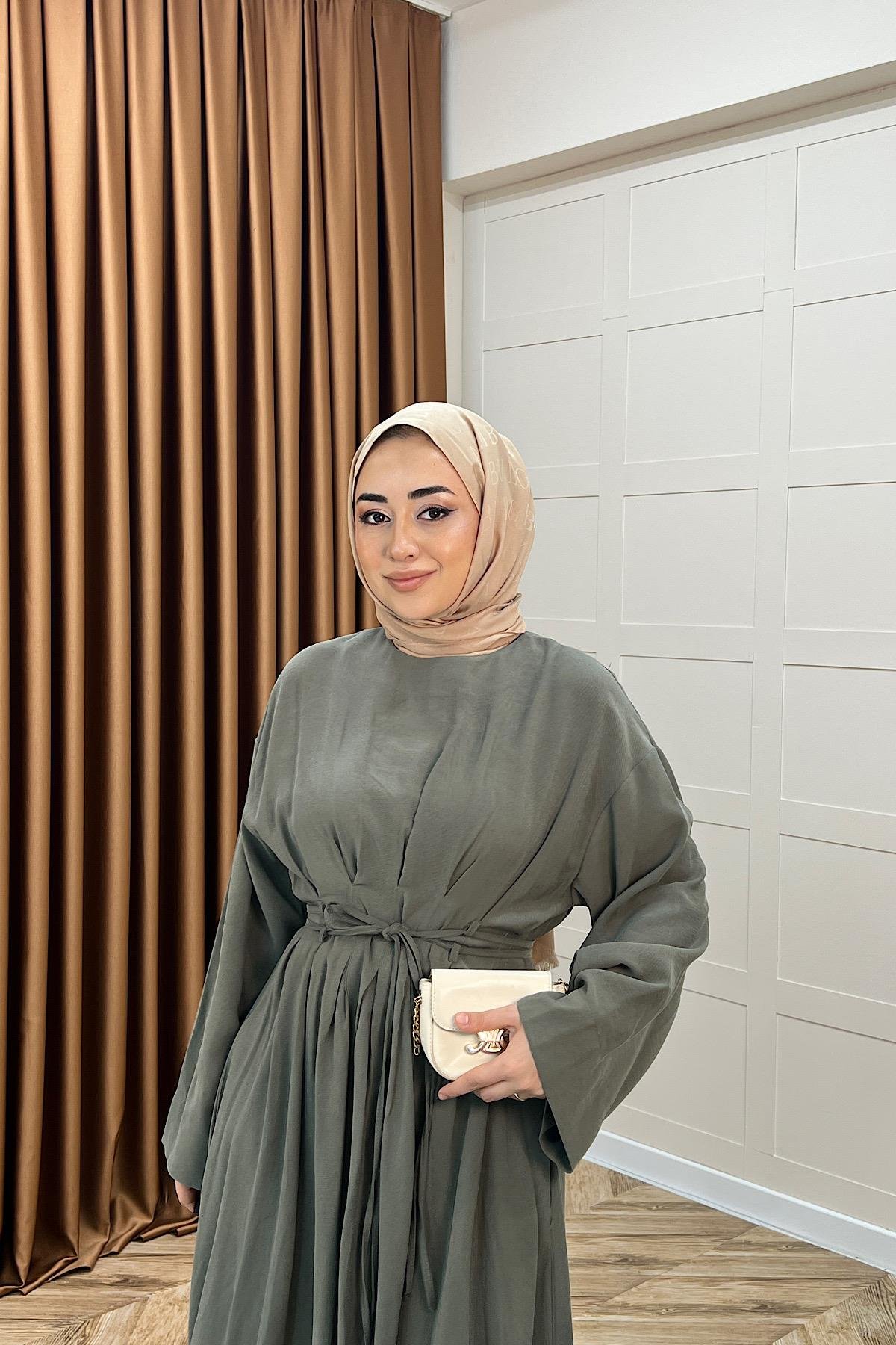 Alya Belden Bağlamalı Elbise Yeşil