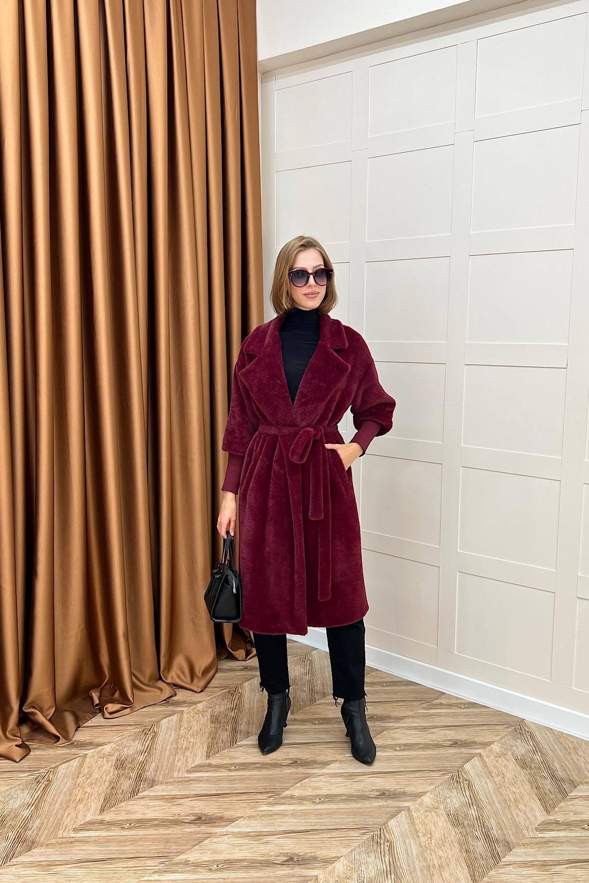 Angora Premium Kumaş Kaban Bordo