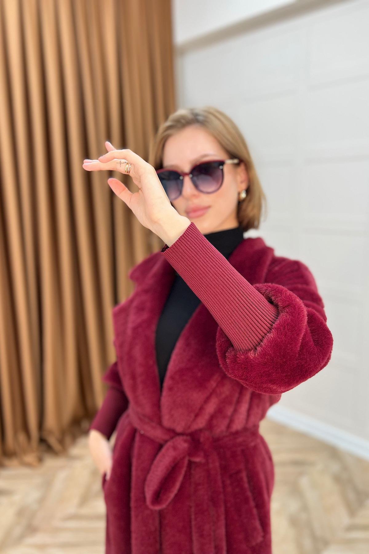 Angora Premium Kumaş Kaban Bordo