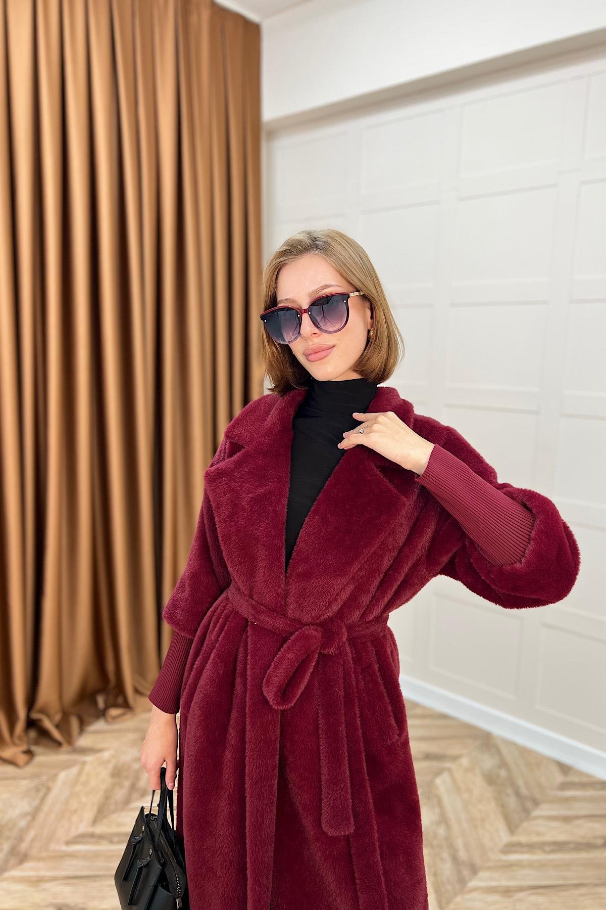 Angora Premium Kumaş Kaban Bordo