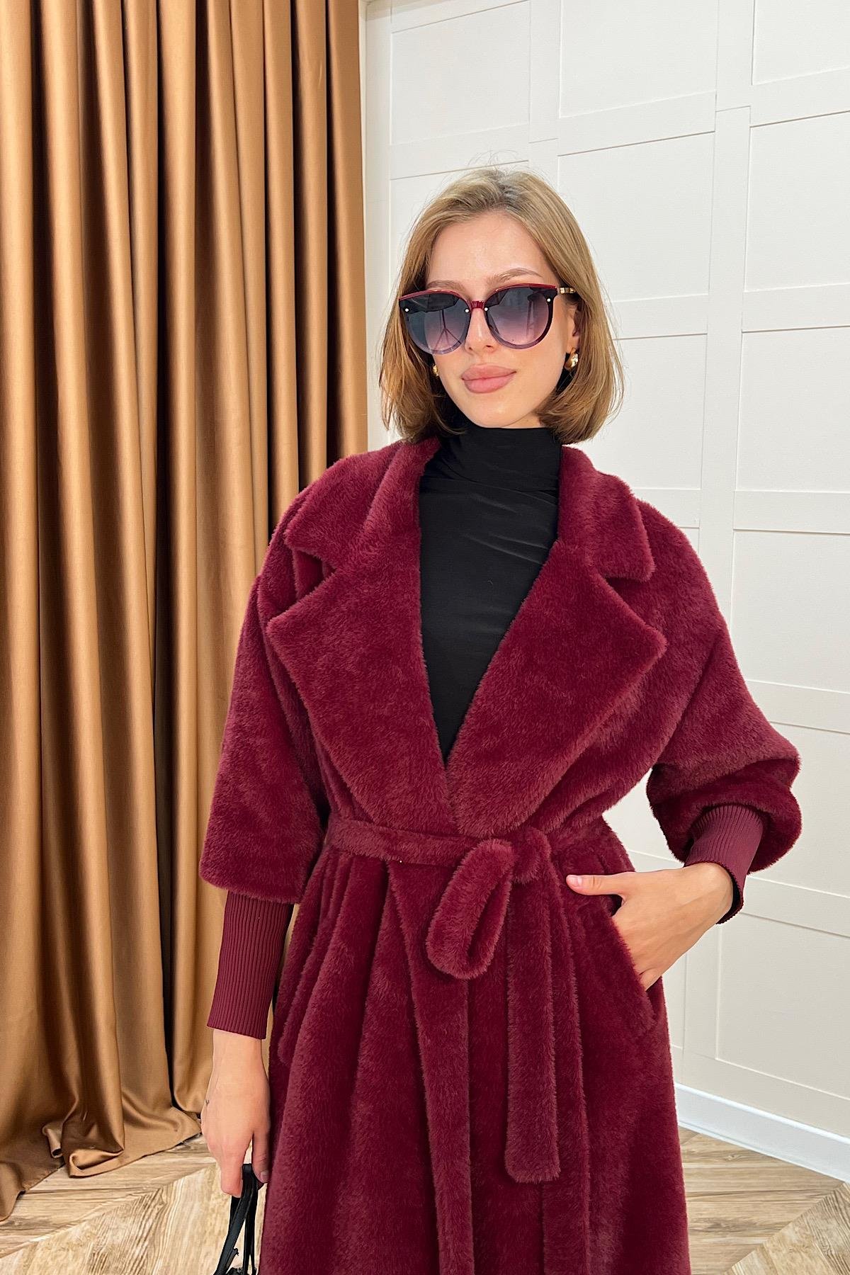 Angora Premium Kumaş Kaban Bordo