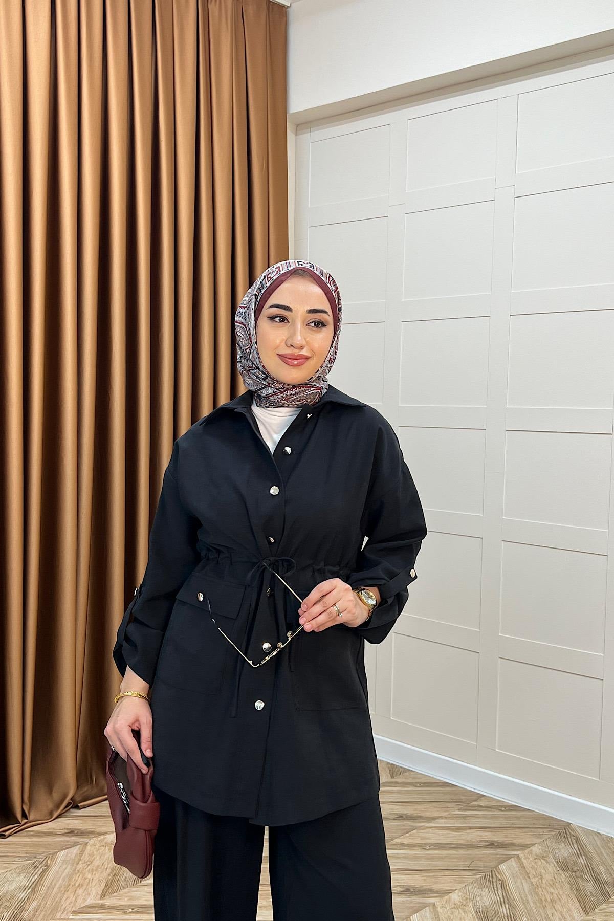 Aria Belden Bağlamalı İkili Takım Siyah