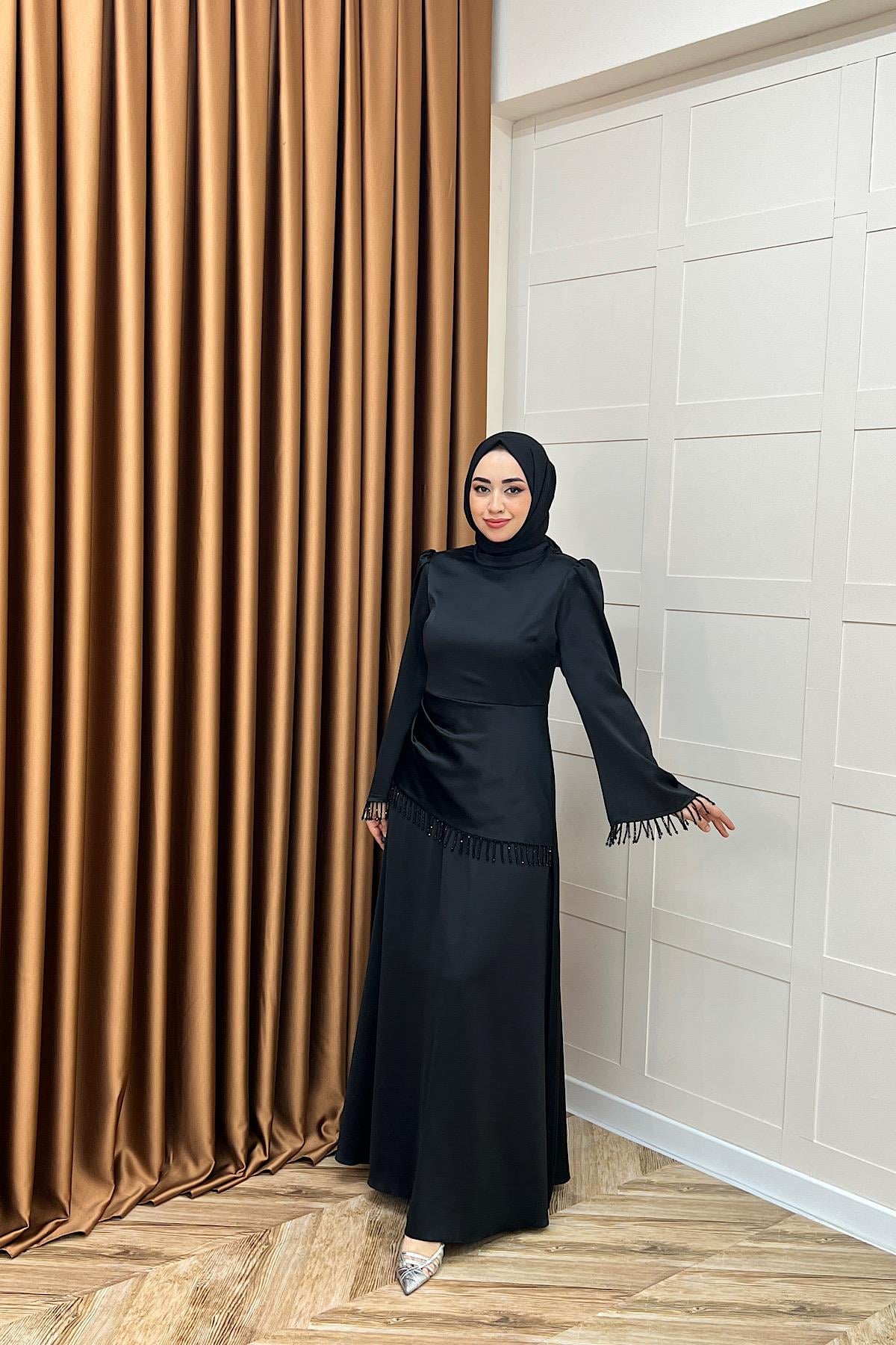 Ayla Saten Abiye Siyah
