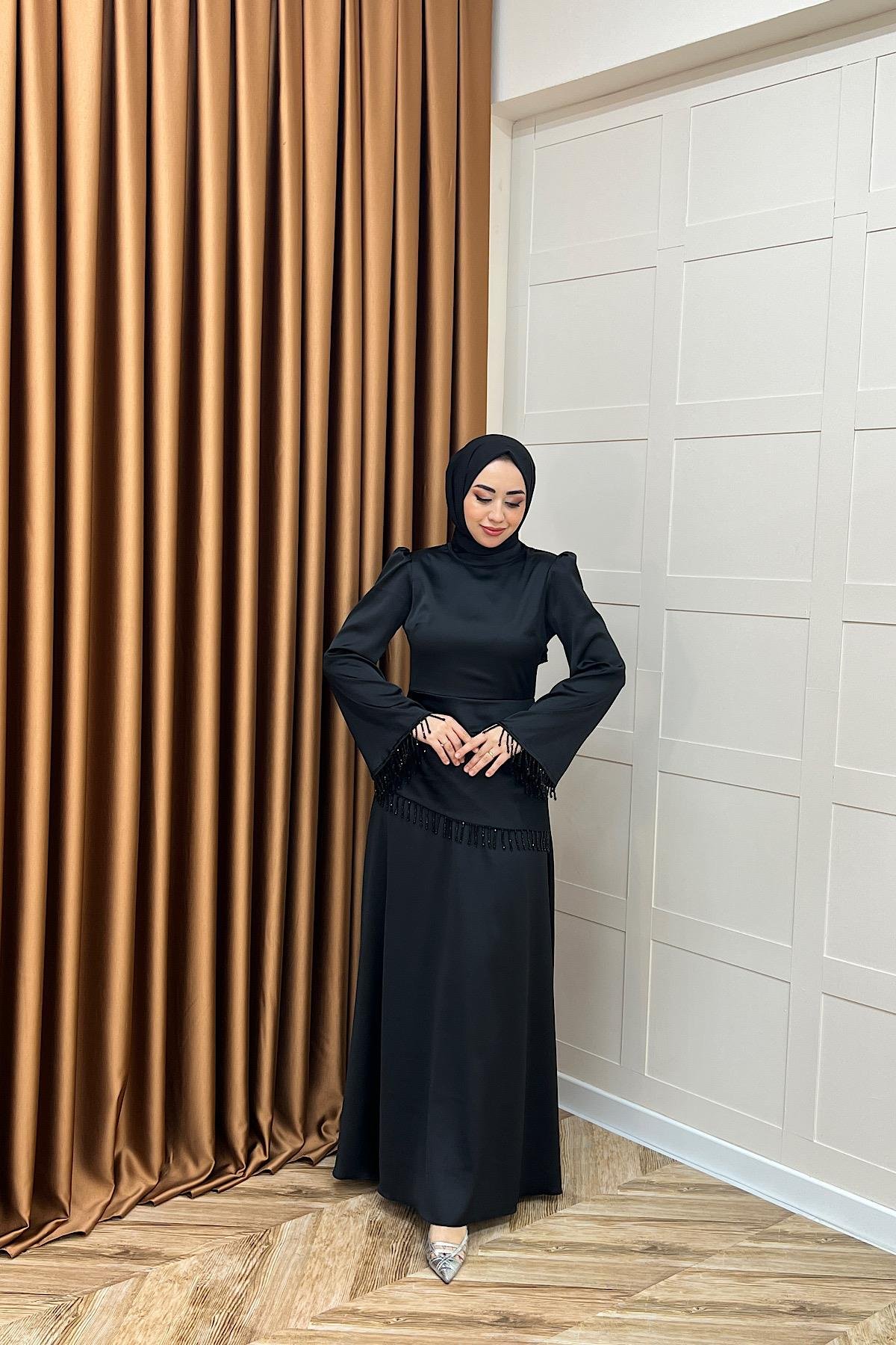Ayla Saten Abiye Siyah
