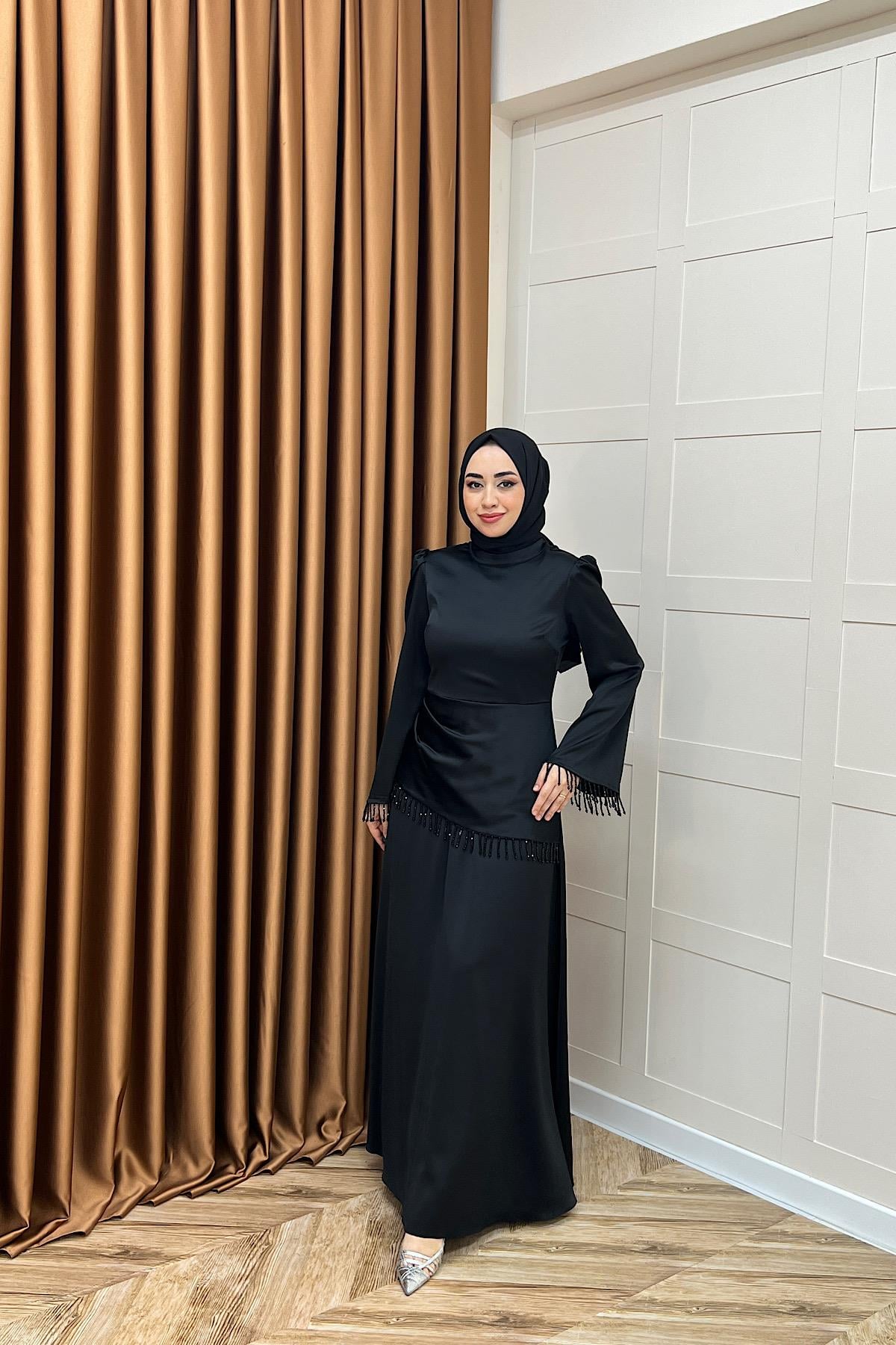 Ayla Saten Abiye Siyah