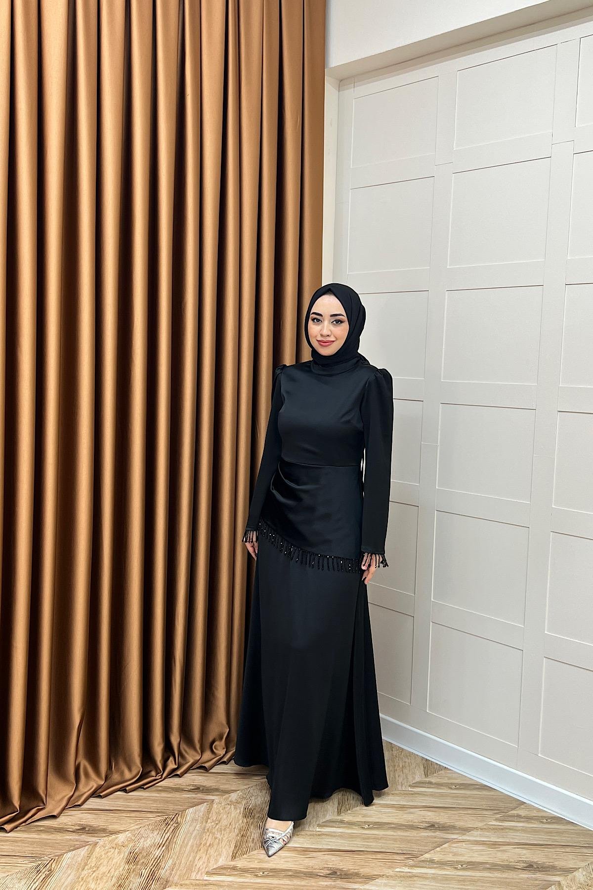 Ayla Saten Abiye Siyah