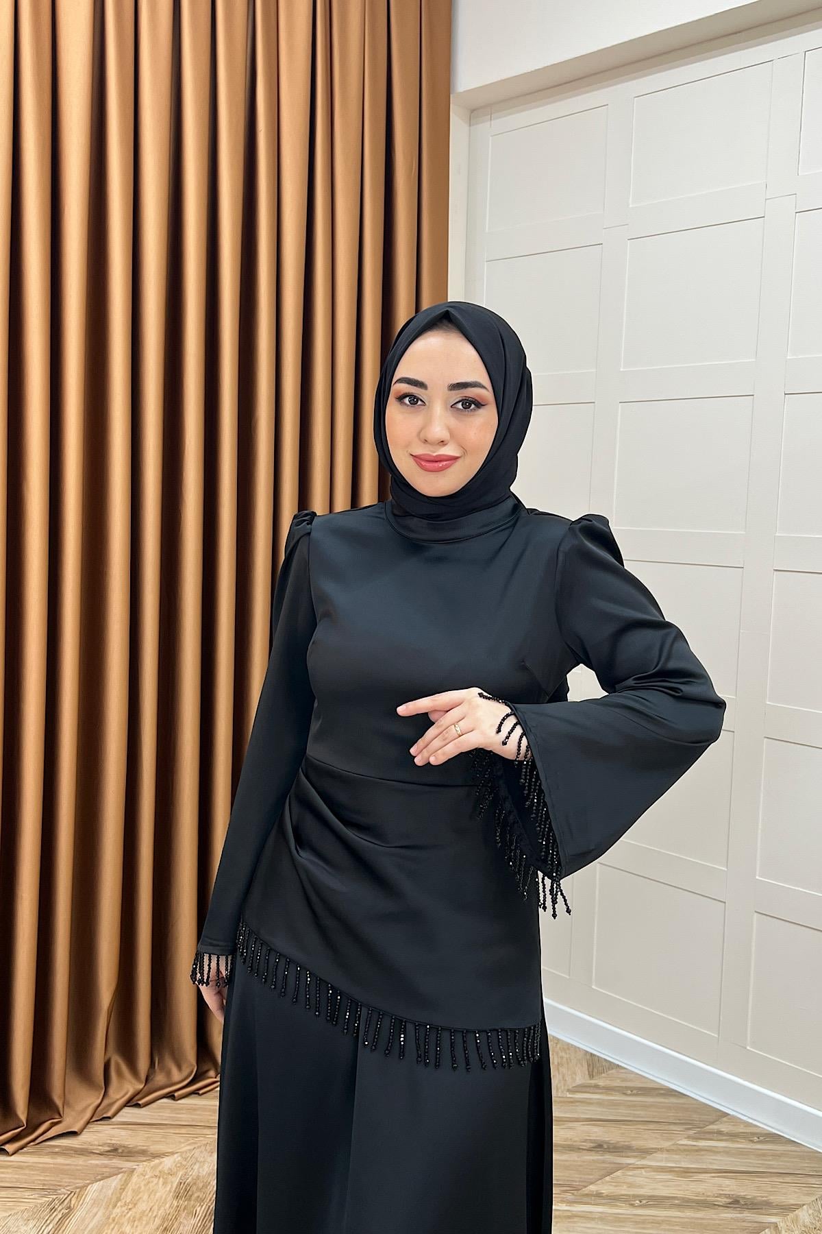 Ayla Saten Abiye Siyah