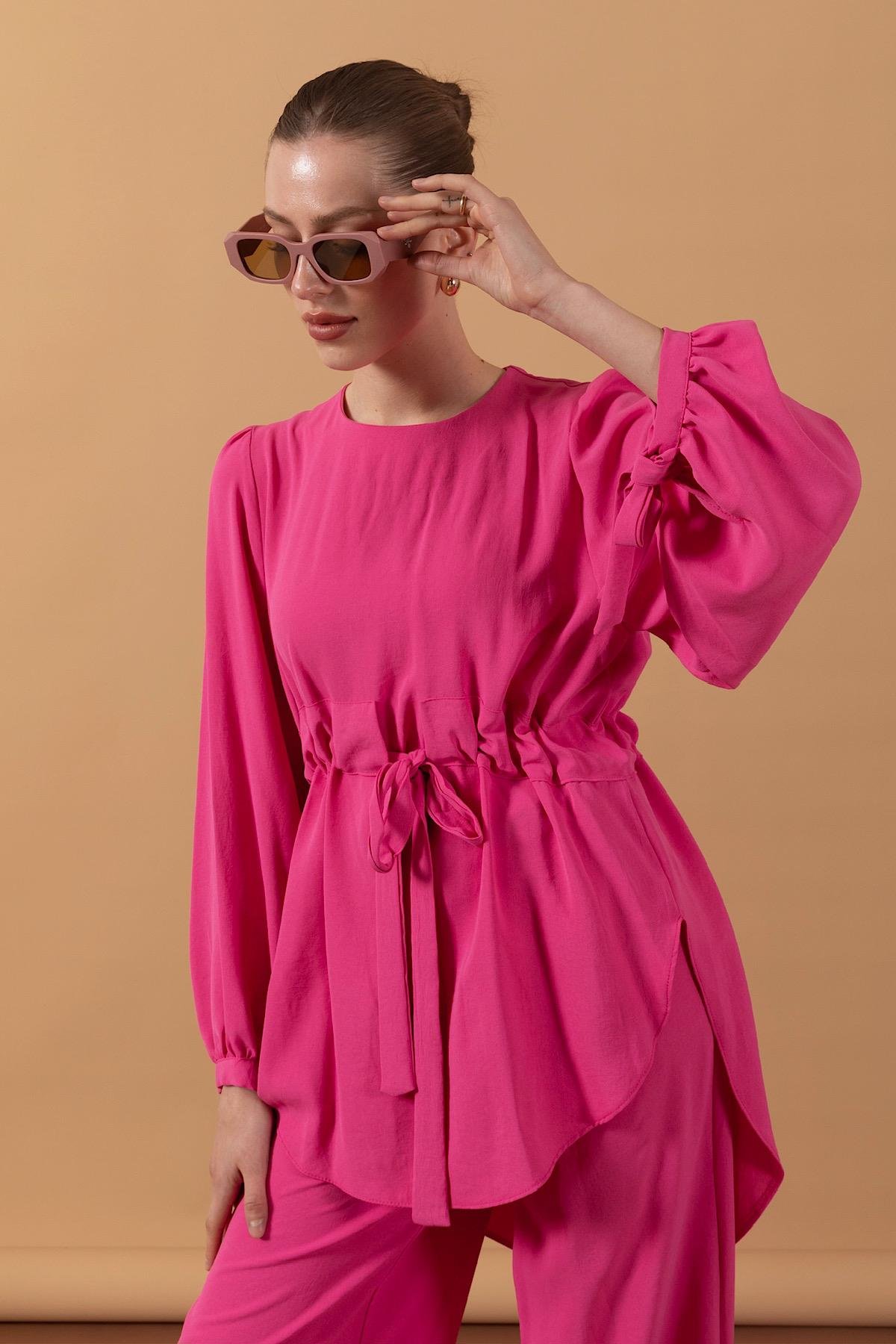 Belden Kemerli Linda Takım Pembe