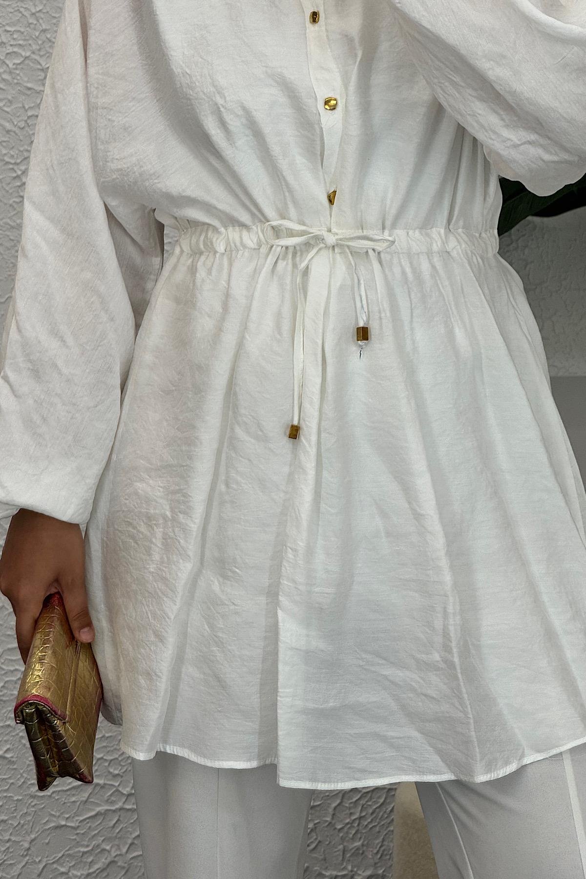 Beli Lastikli Modal Tunik Beyaz