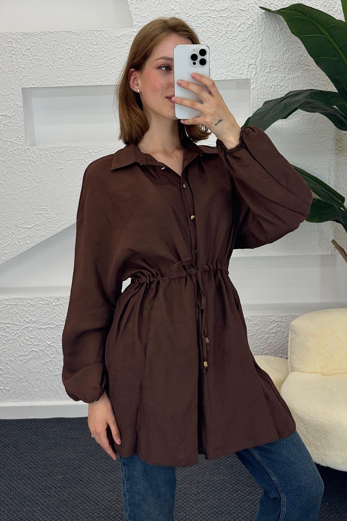 Beli Lastikli Modal Tunik Kahverengi