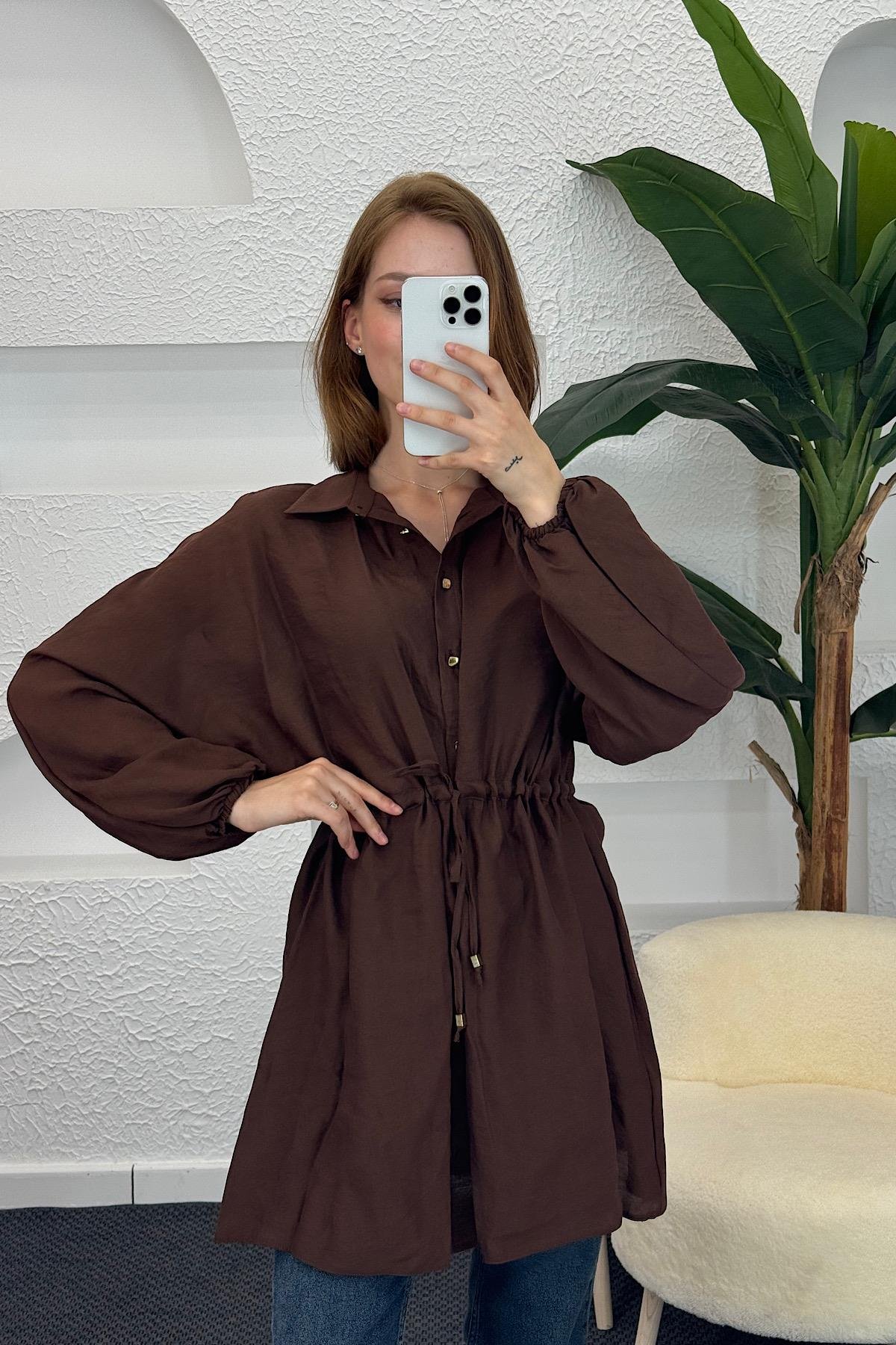 Beli Lastikli Modal Tunik Kahverengi