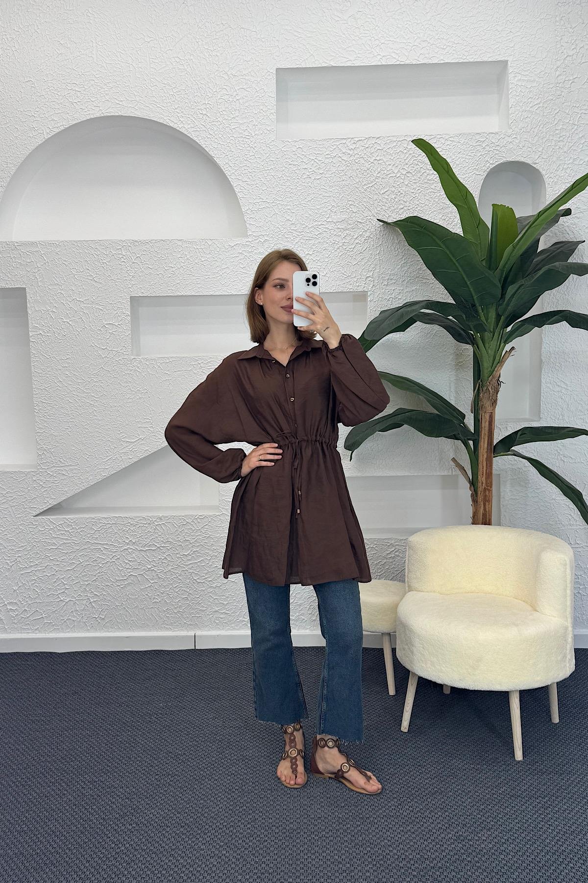 Beli Lastikli Modal Tunik Kahverengi